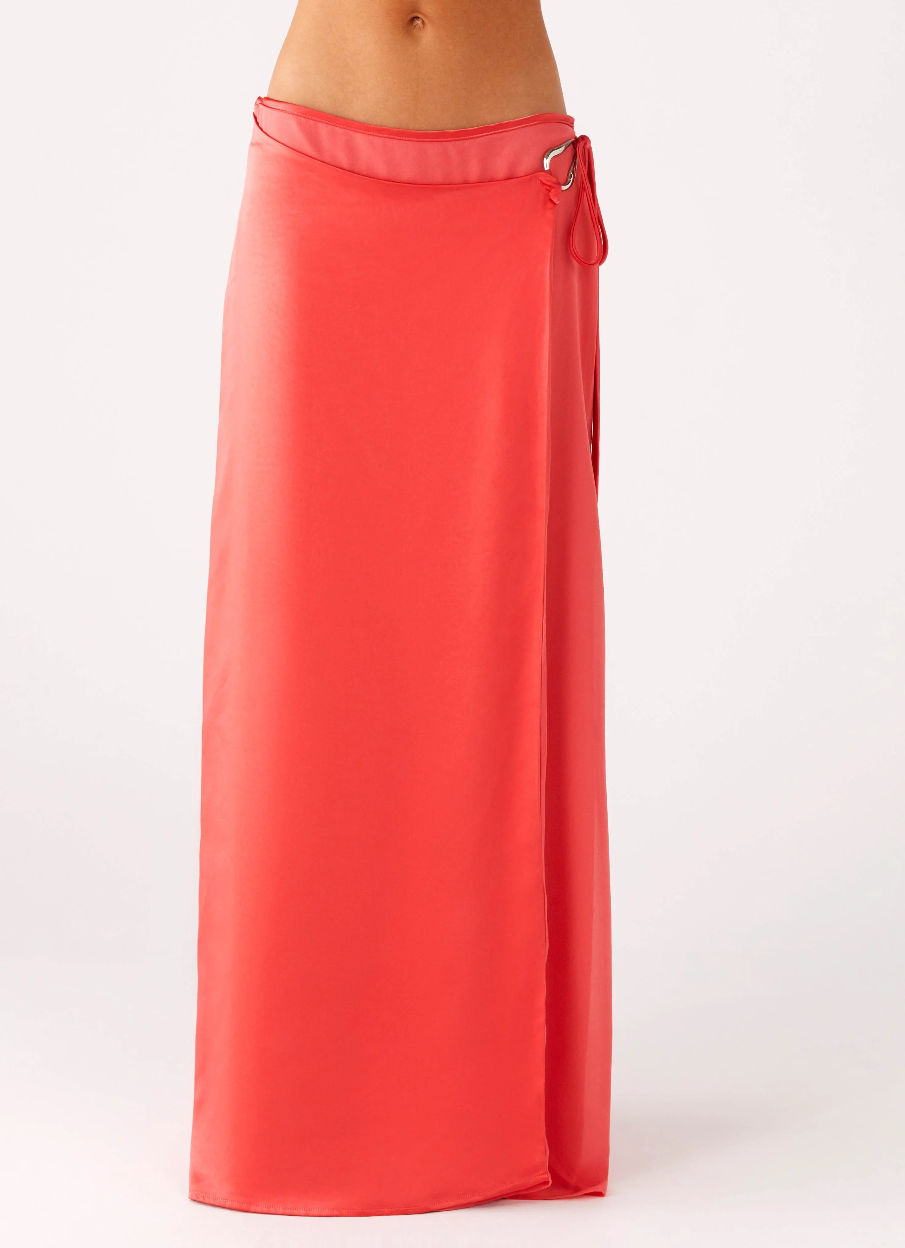 Suede Feel Pollie Wrap Maxi Skirt - Coral