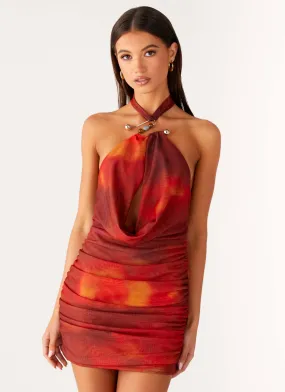 Midnight Ember Mini Dress - Scarlet Blur Subtle tone