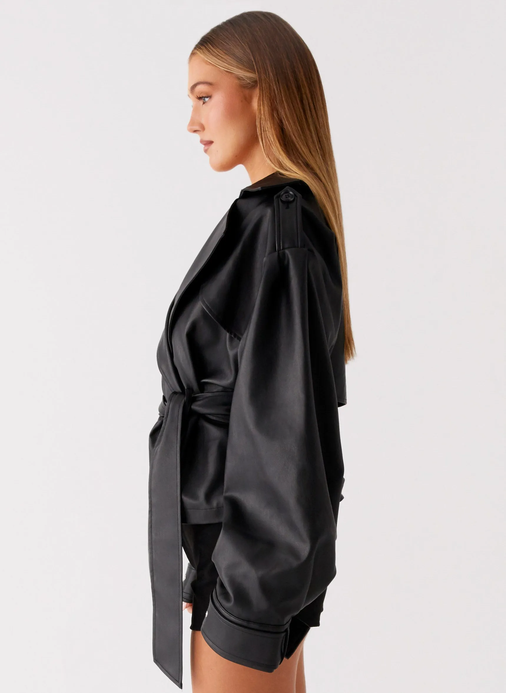 Midtown Leather Trench - Black Relaxed City Style Lightweight Layer