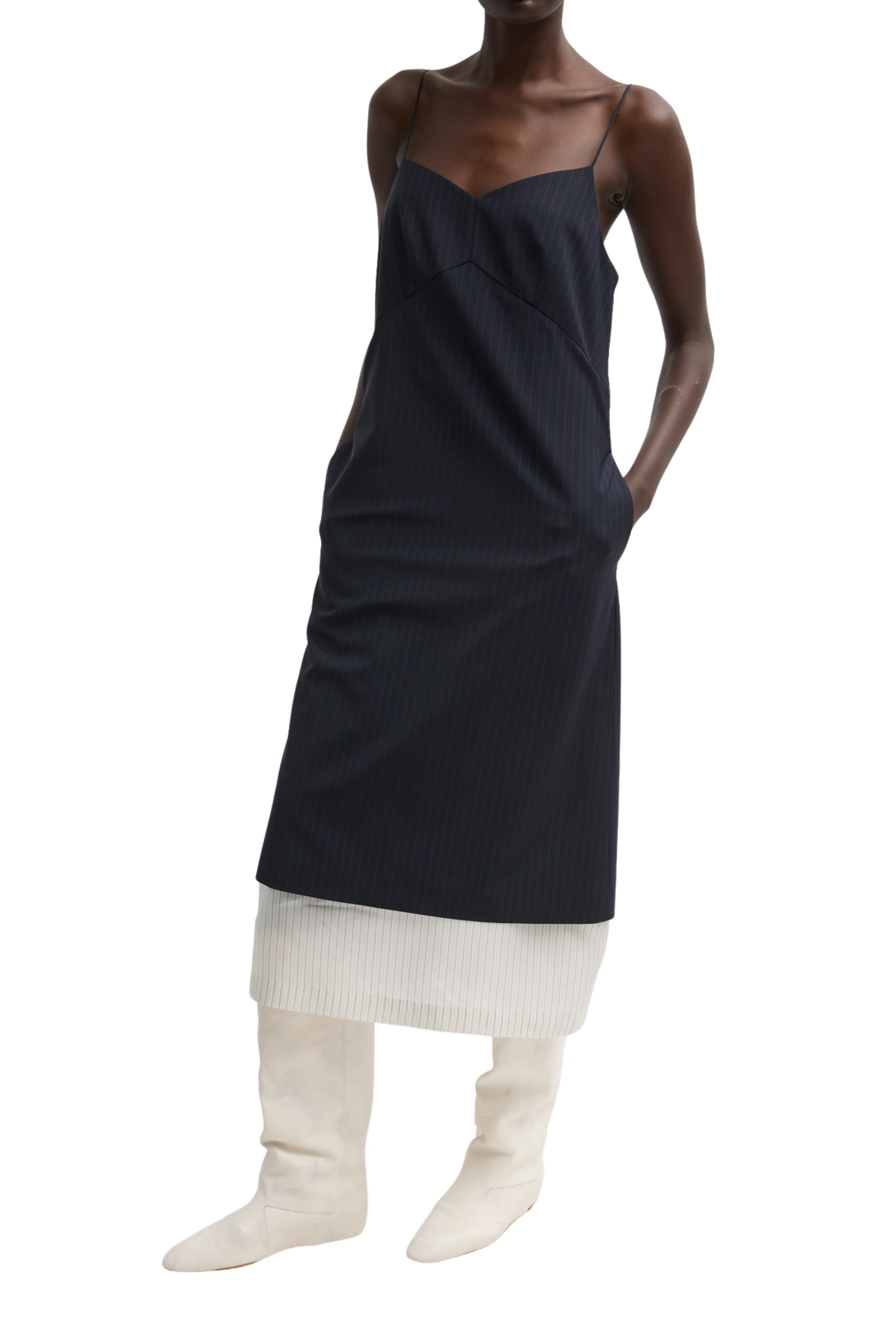 Mier Pinstripe Convertible Slip Dress Tulle Flow Chilly Weather Comfort