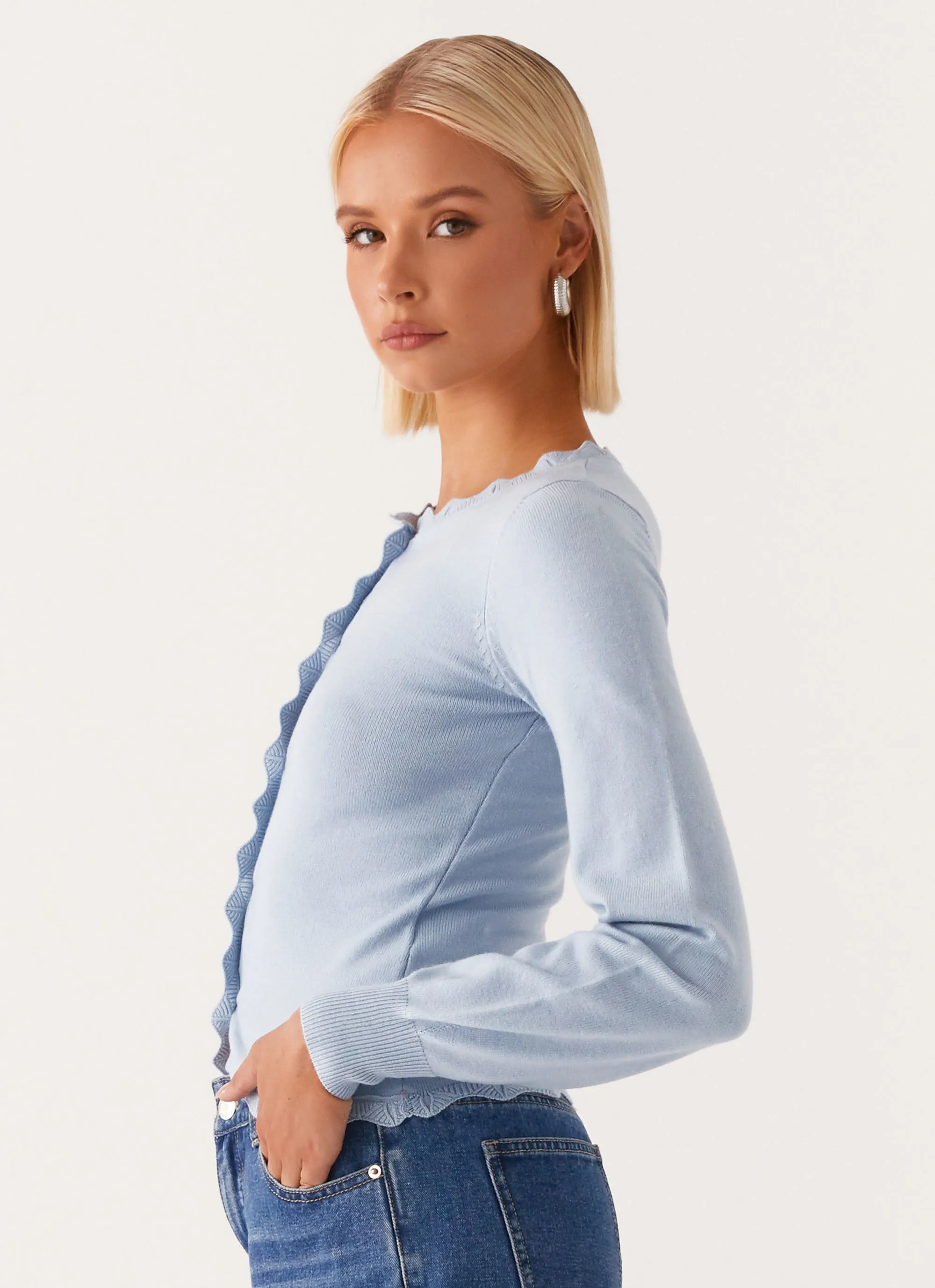 Everyday Layer Style Mikah Lace Trim Cardigan - Baby Blue