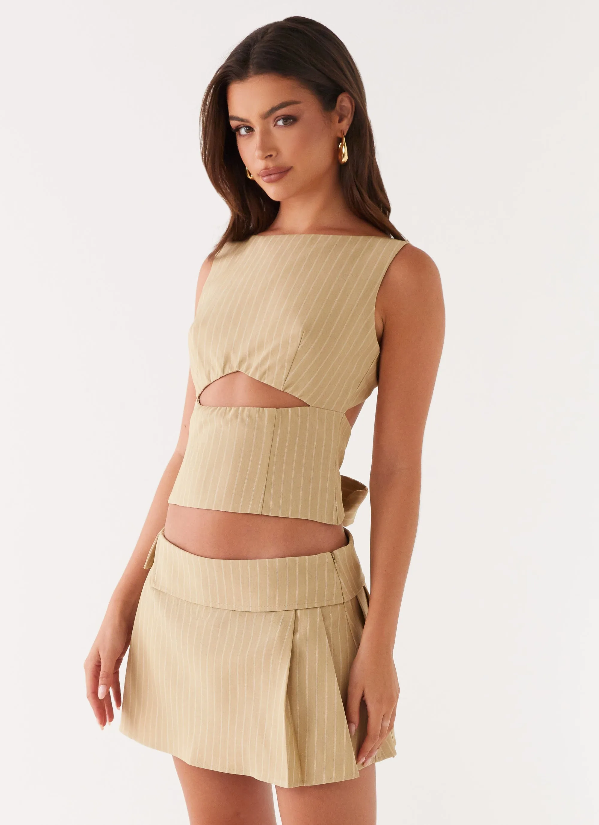 Miki Mini Skirt - Beige Stripe Outdoor Essentials