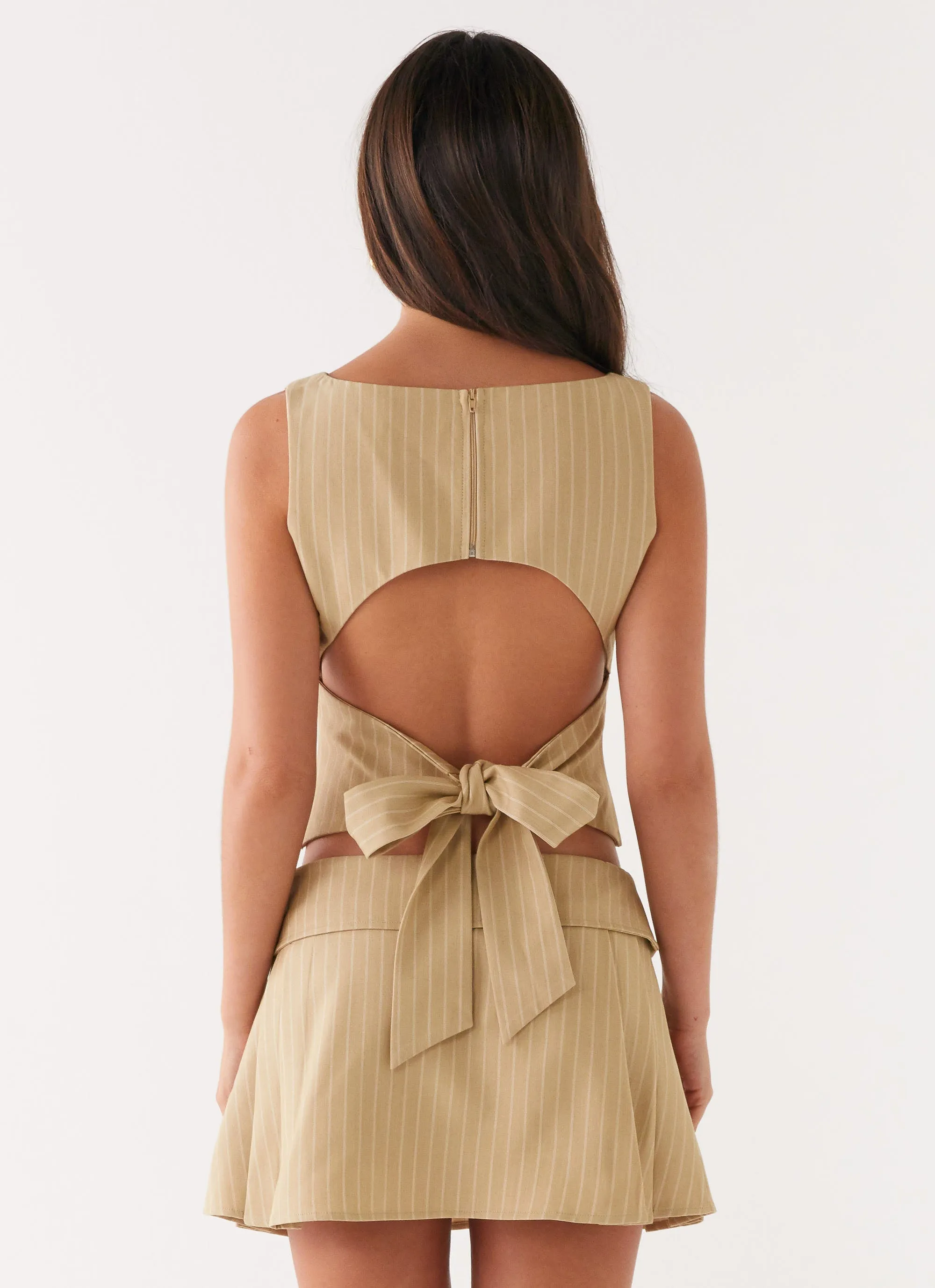 Miki Mini Skirt - Beige Stripe Effortless Look