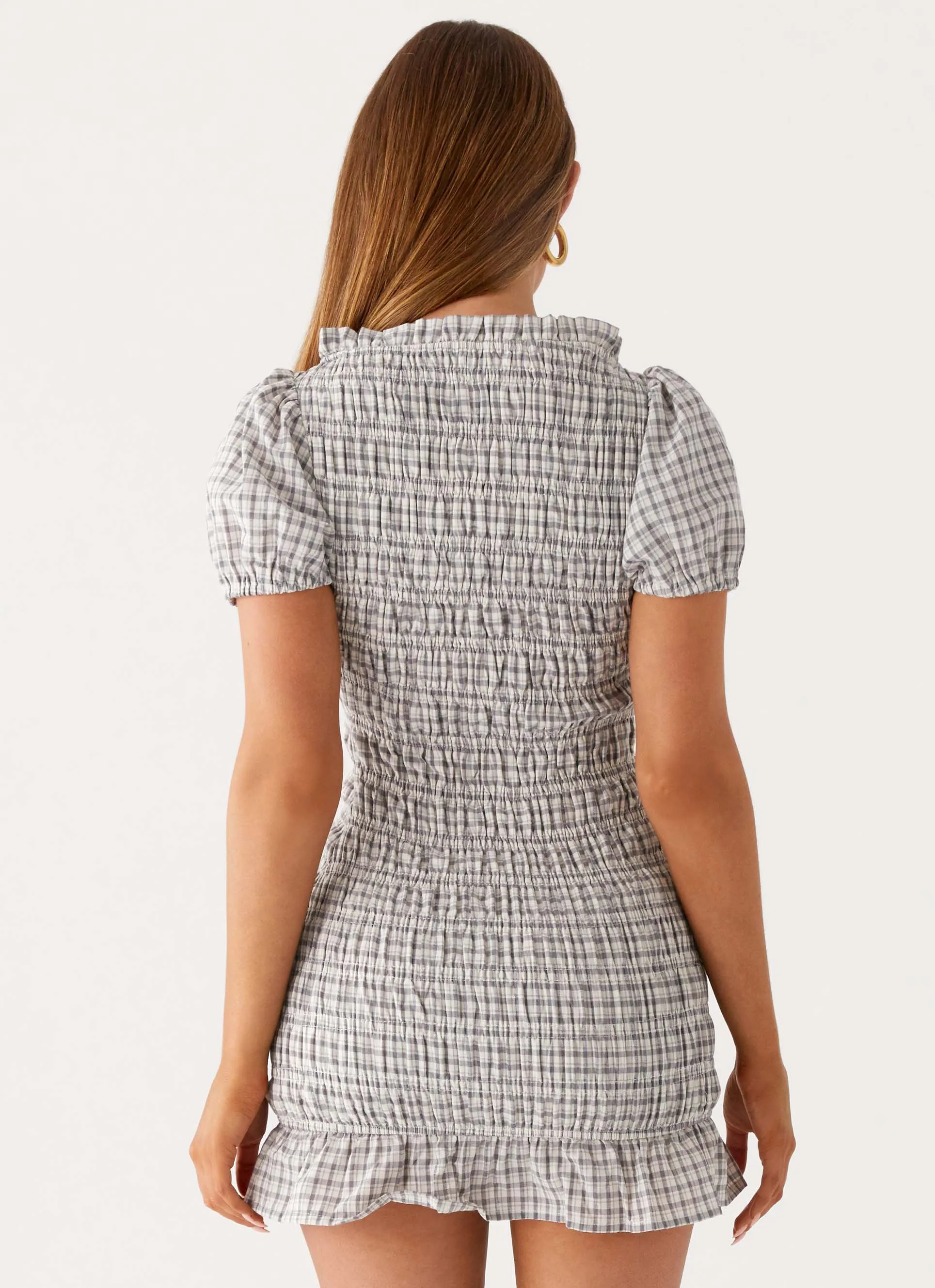 City Style Ethically Made Millicent Ruched Mini Dress - Grey Check