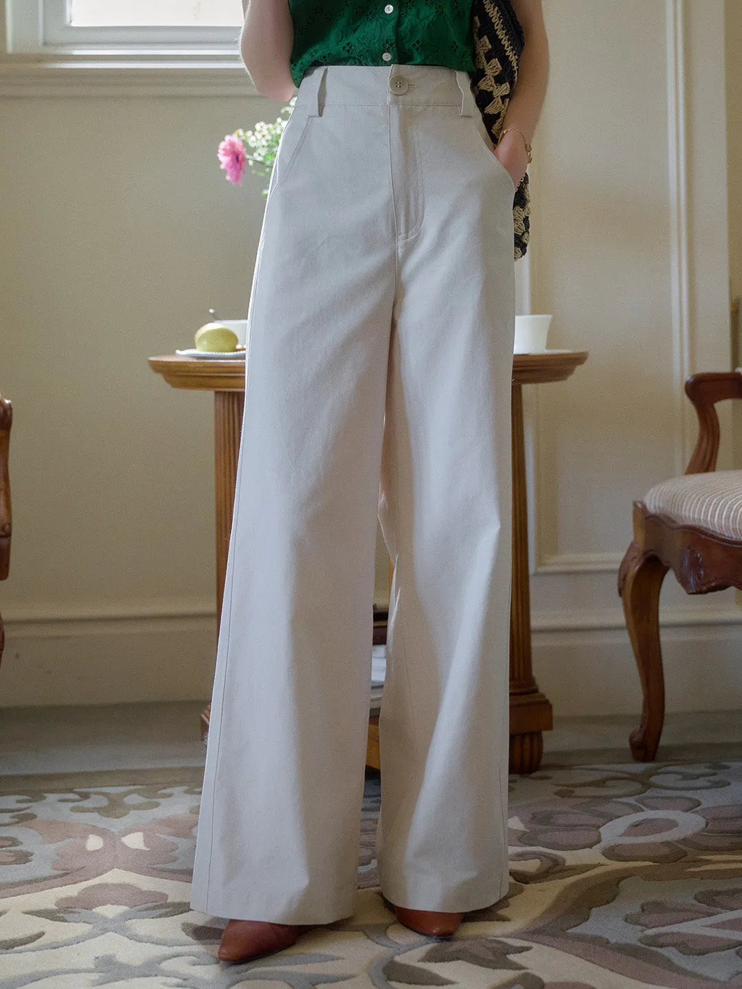 Mina High-Waisted Straight Pants Reliable Choice Garment Dyed Texture