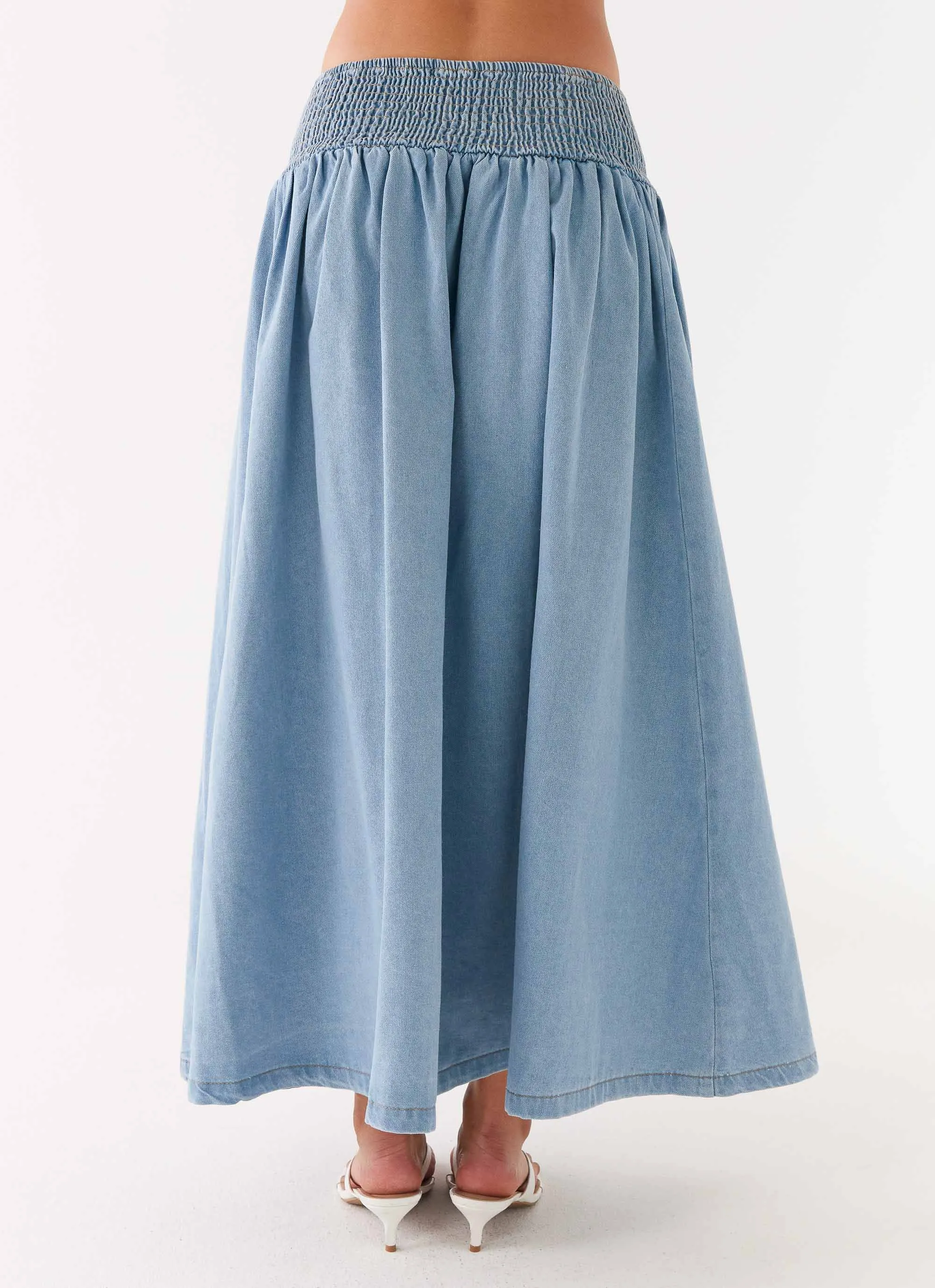 Heater Midi Skirt - Washed Blue Subtle Details Easy Comfort
