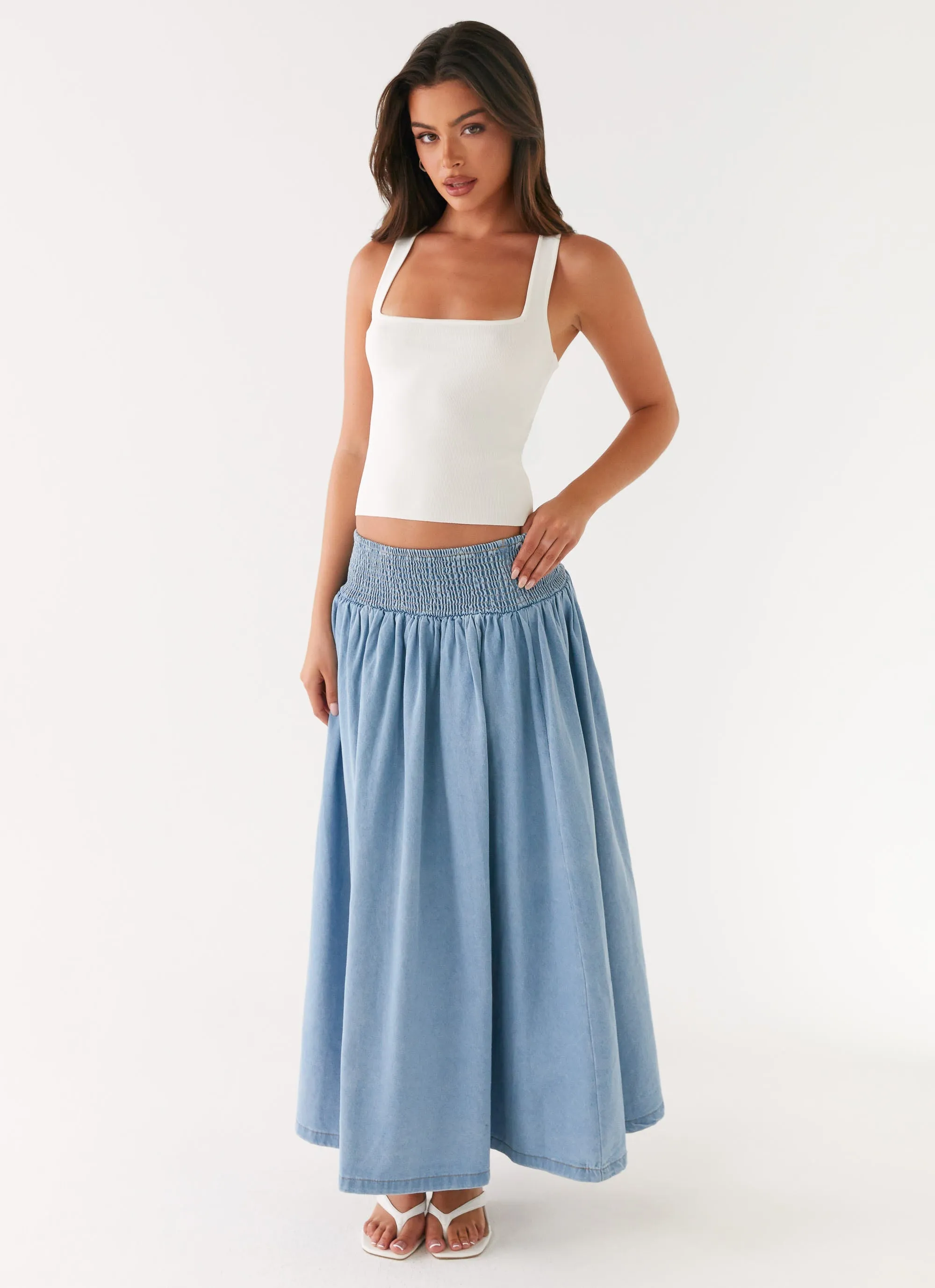 Affordable Fashion Chill Wear Heater Midi Skirt - Washed Blue