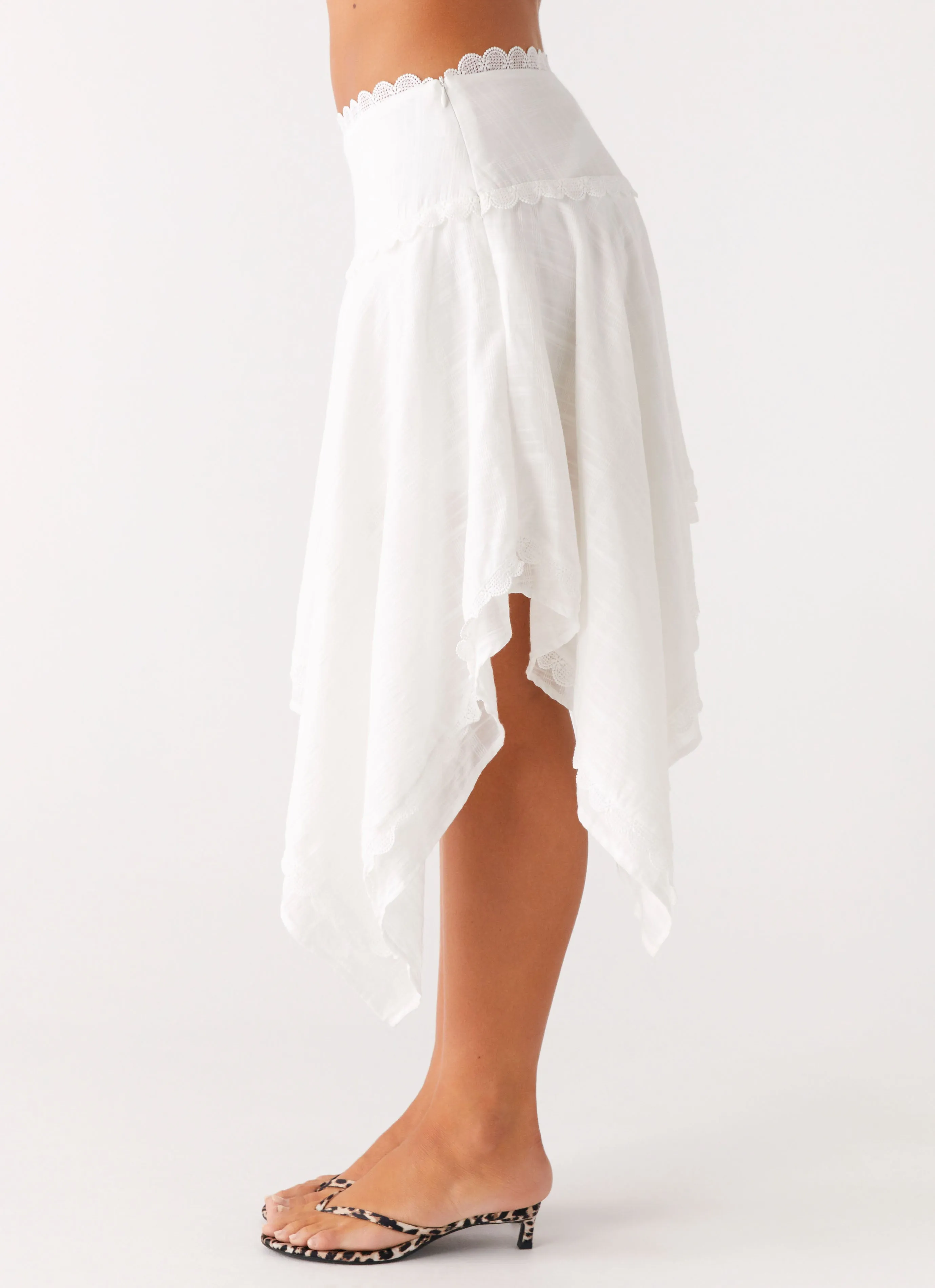 Clearwater Mist Midi Skirt - White High End Quality