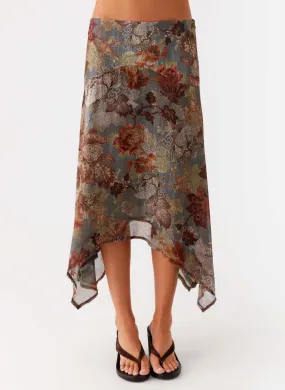 Rosewood Low Rise Midi Skirt - Vintage Blossom Tear Resistant Fall Favorite