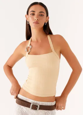 Vintage Hoodie WaterRepellent Coating Selene Halter Top - Tan