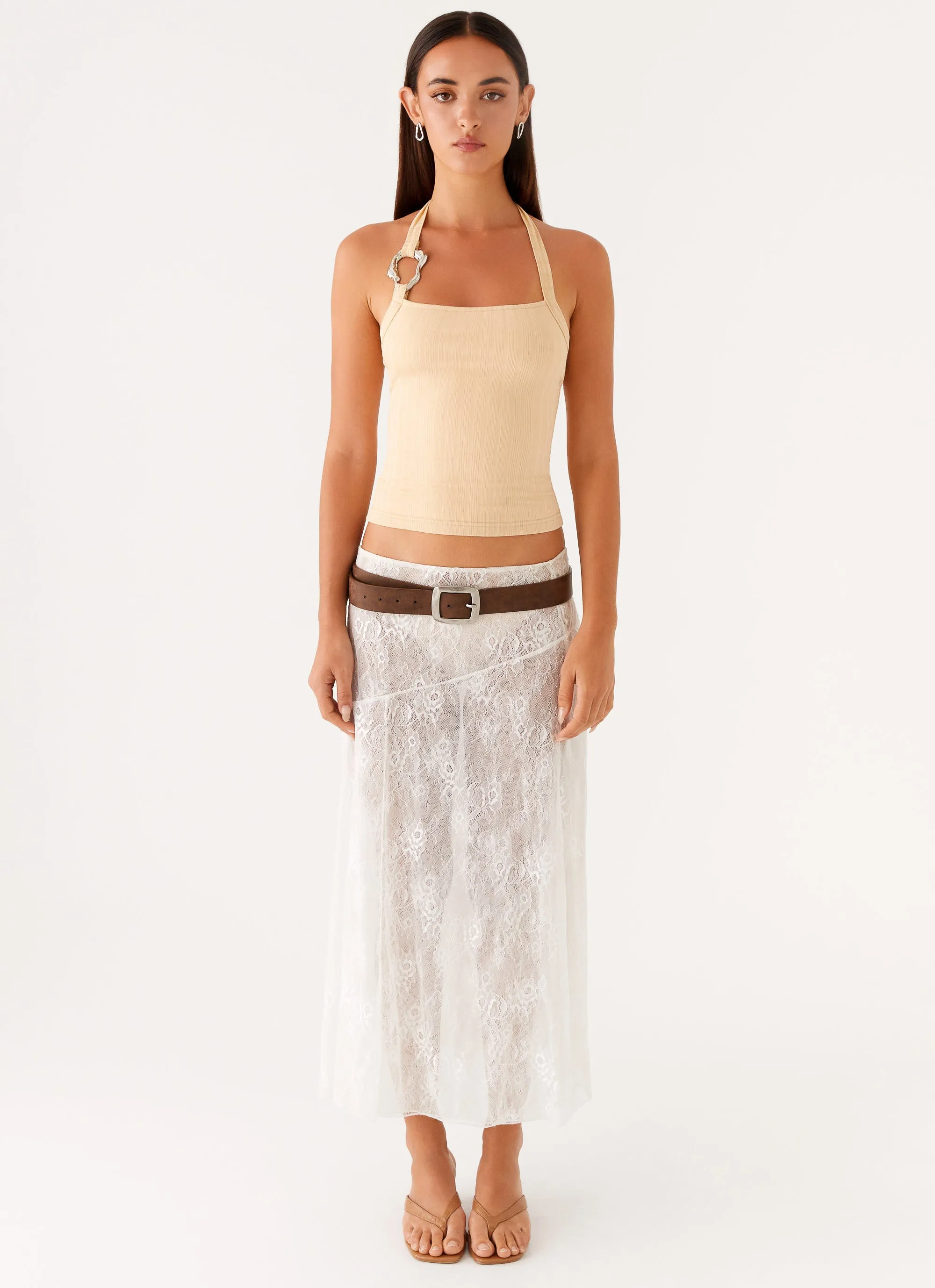 Selene Halter Top - Tan Gym Wear Minimalist Silhouette