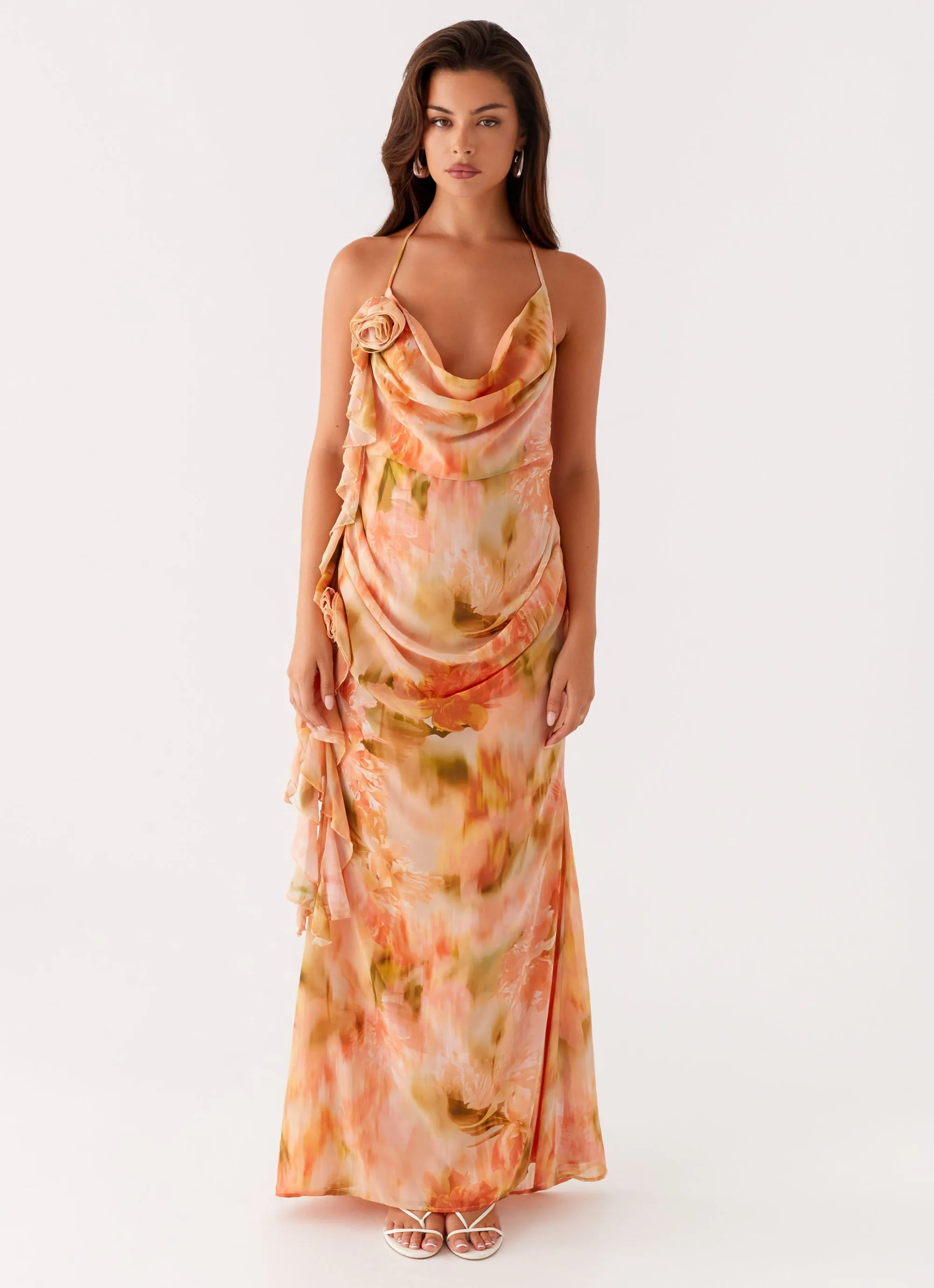 Trendy Wear Everyday-Comfort Diedre Rose Strappy Maxi Dress - Sunset Floral