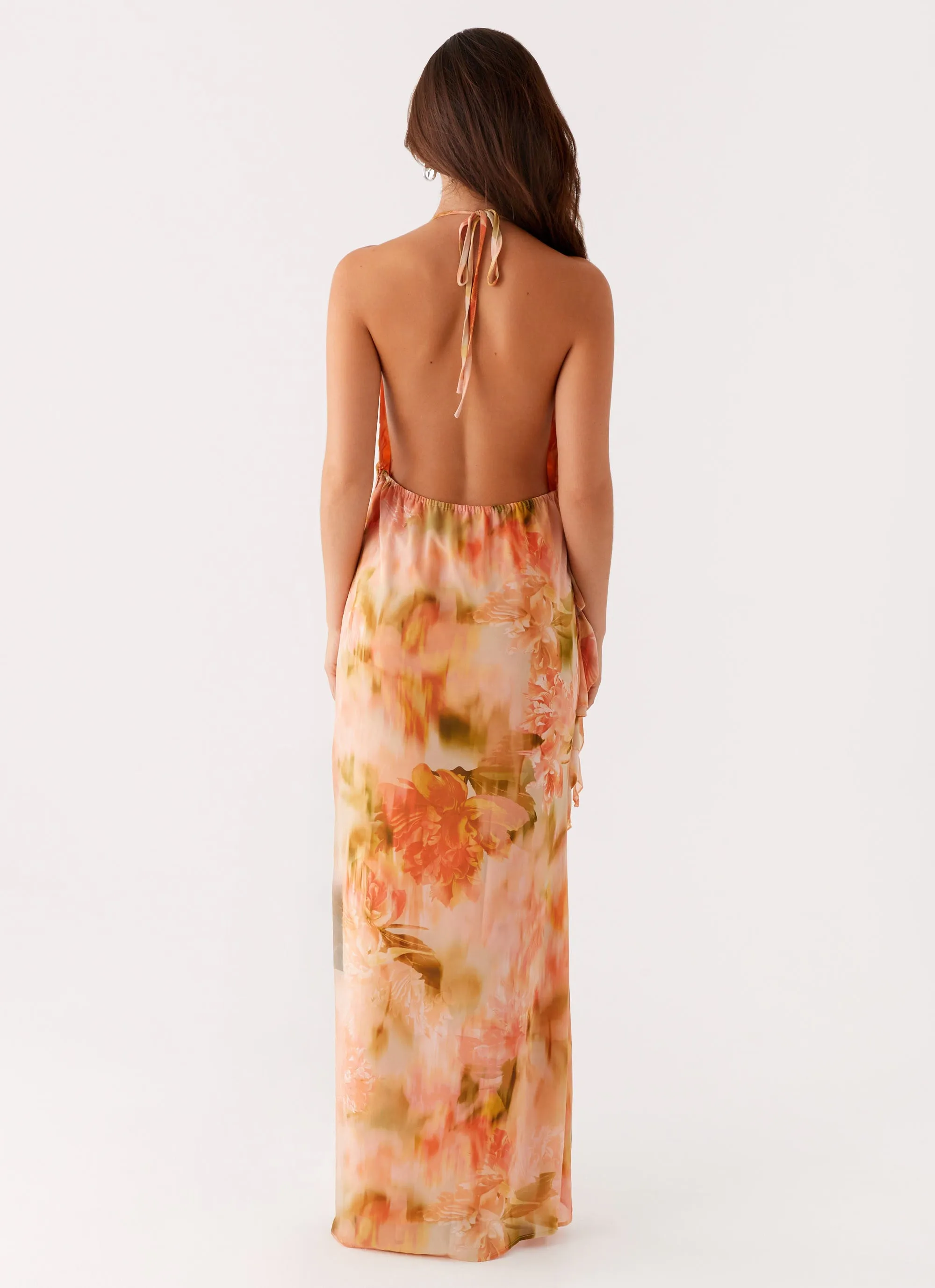 Soft Neutral Diedre Rose Strappy Maxi Dress - Sunset Floral