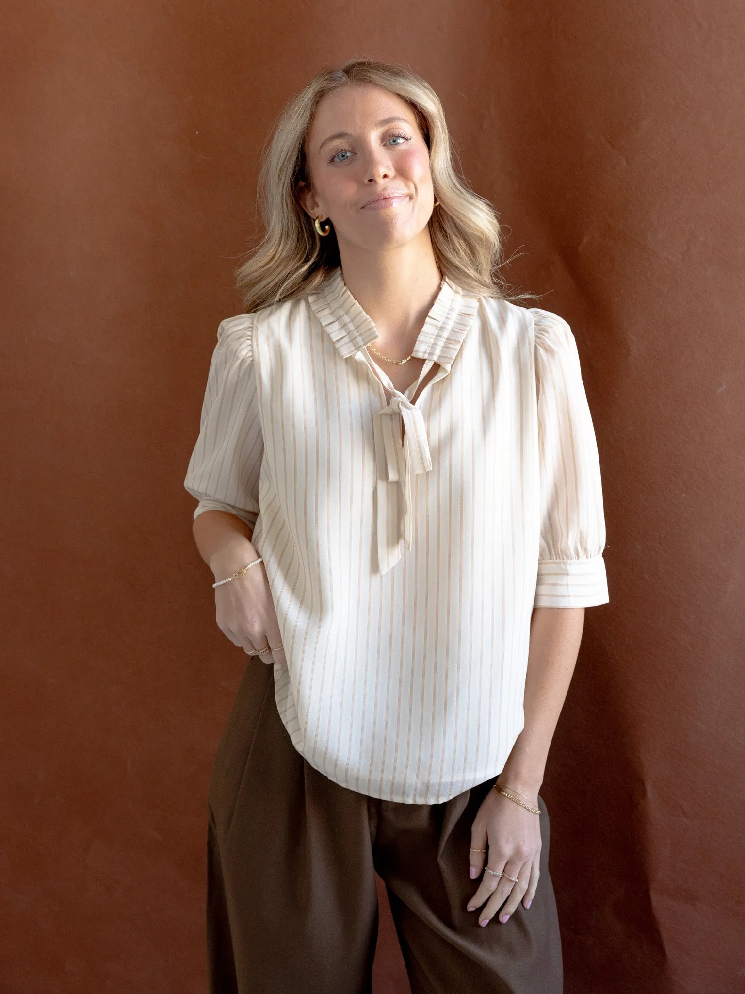 Rhonda Stripe Blouse Eco friendly materials Adaptive Temperature Control