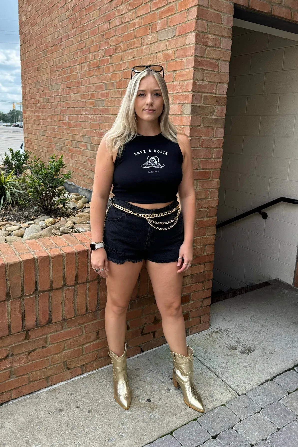 Save A Horse Tank - Black Drop Shoulder Cut