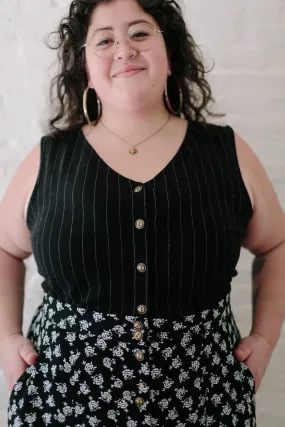 Aviva Top in Black Pinstripe Stretch waistband MicrofiberTech