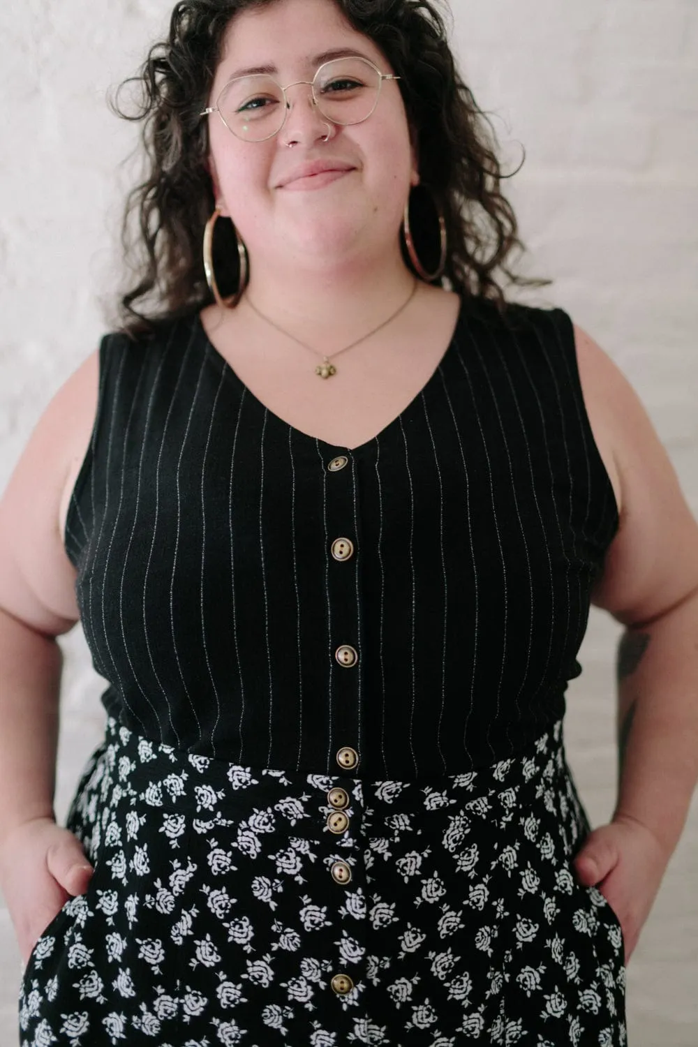 Aviva Top in Black Pinstripe Stretch waistband MicrofiberTech