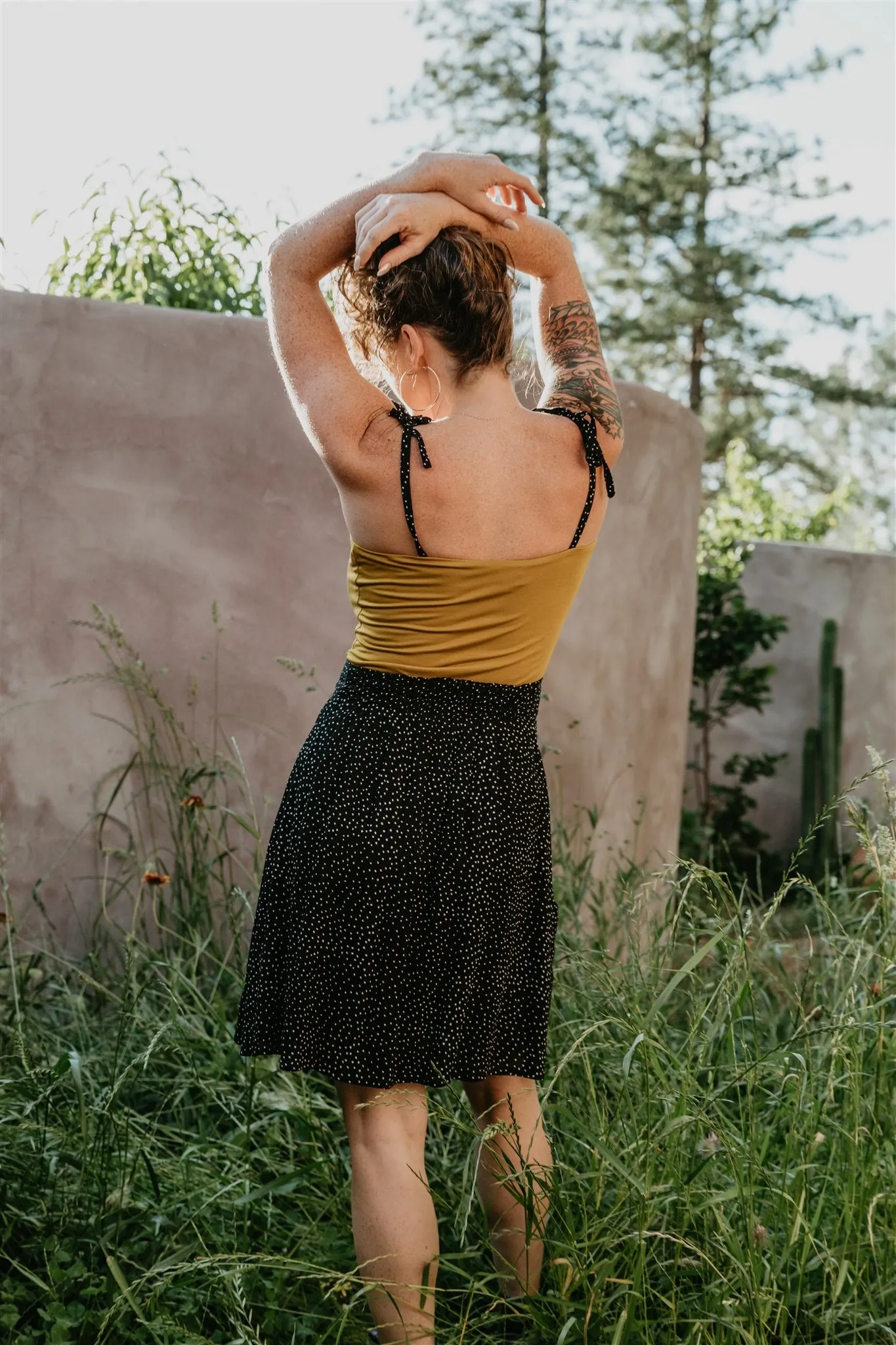 Active Wear Taped Neckline Minnie Top in Mustard Modal