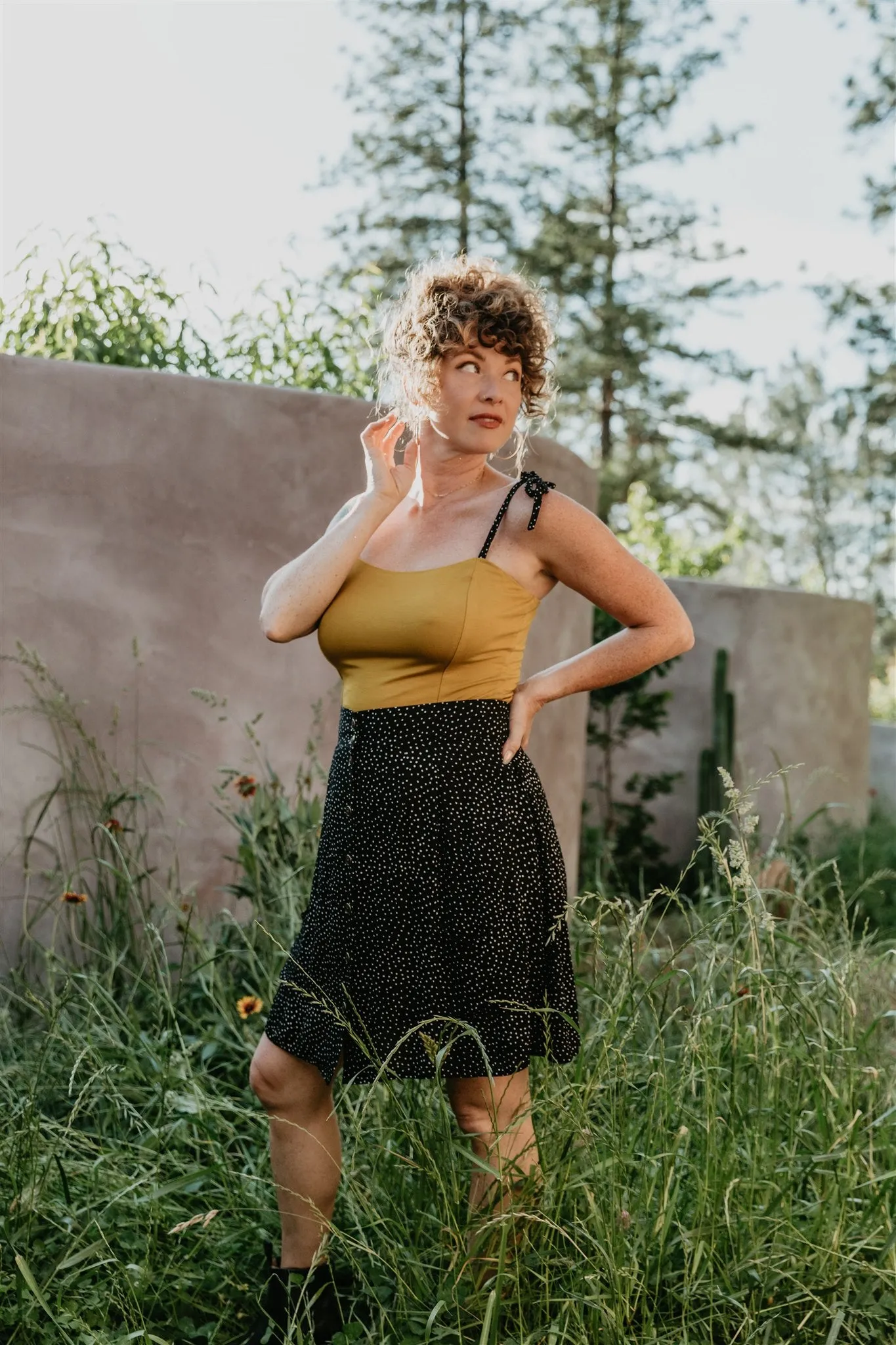 Curved Hem PolishedFinish Minnie Top in Mustard Modal