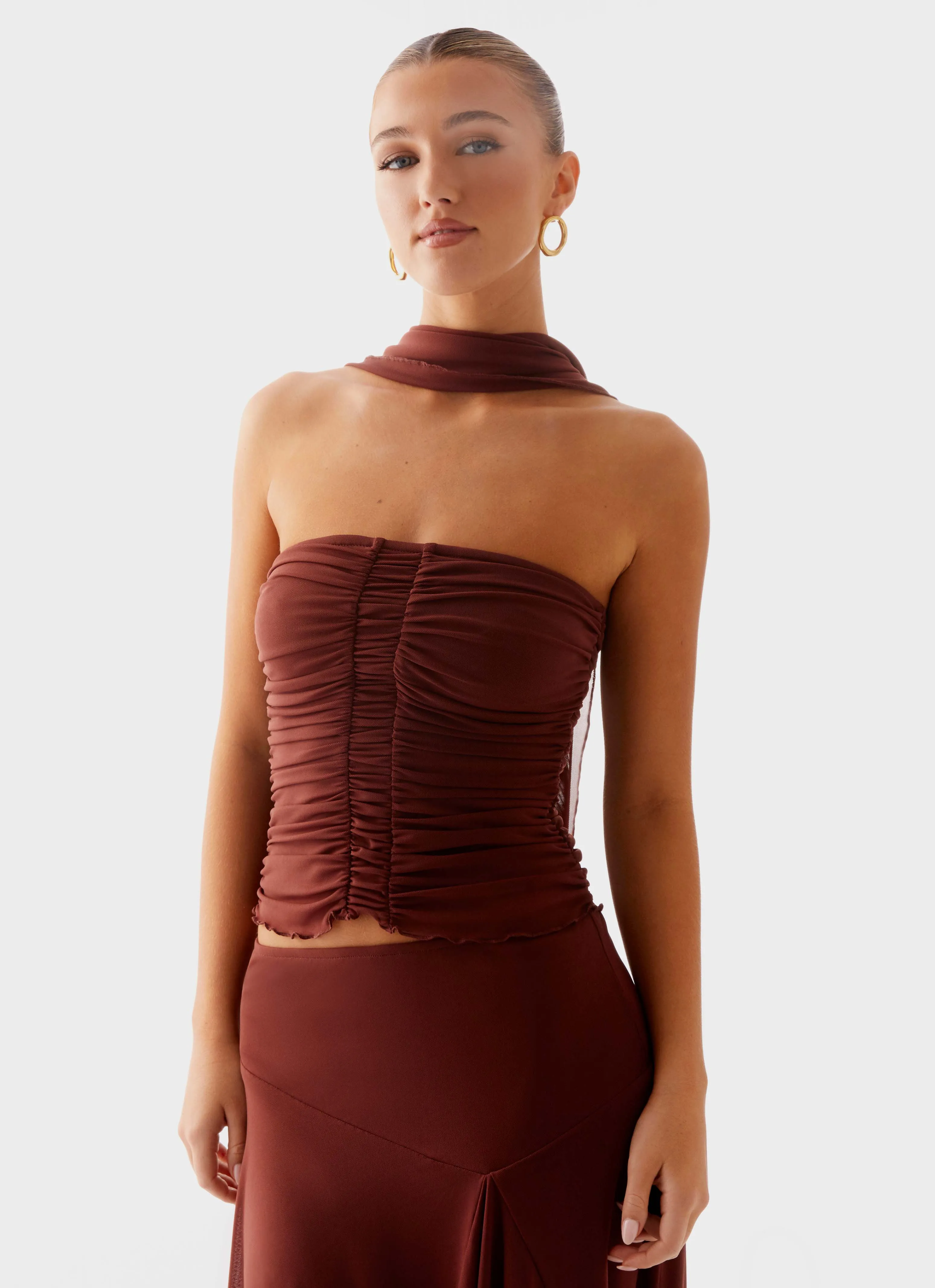 Fitted Design Mirage Scarf Top - Chocolate