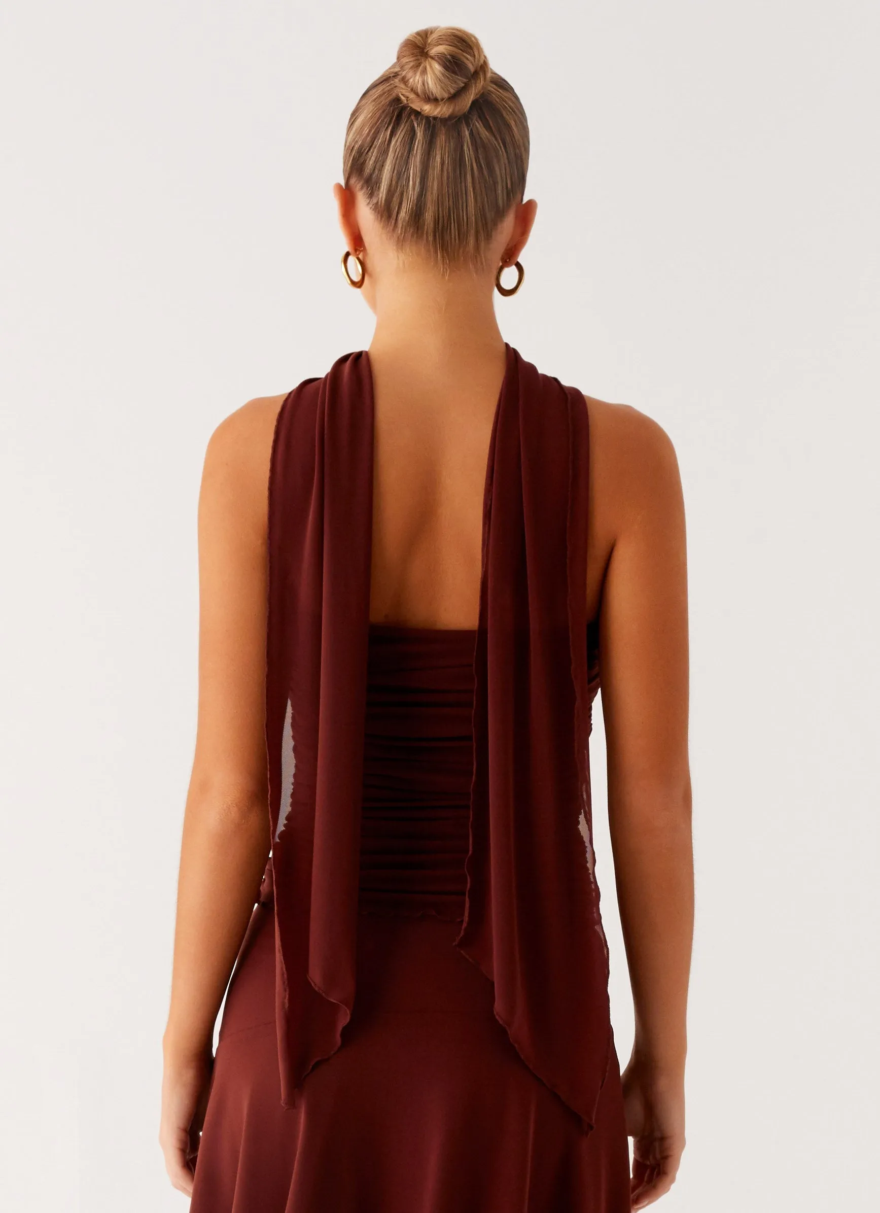 Hidden Pocket Design SweatAbsorbent Mirage Scarf Top - Chocolate