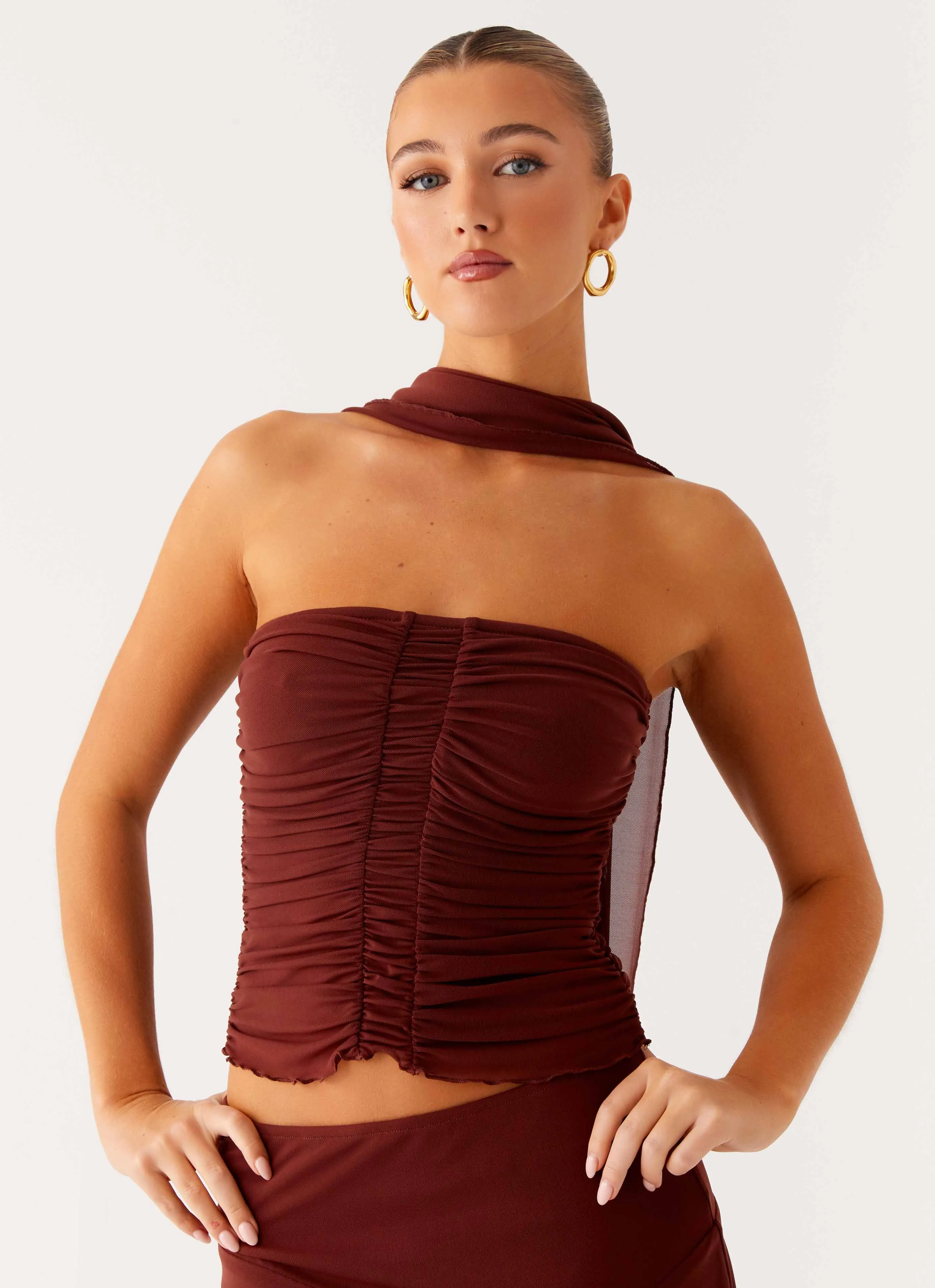Mirage Scarf Top - Chocolate MultiDirectionalStretch