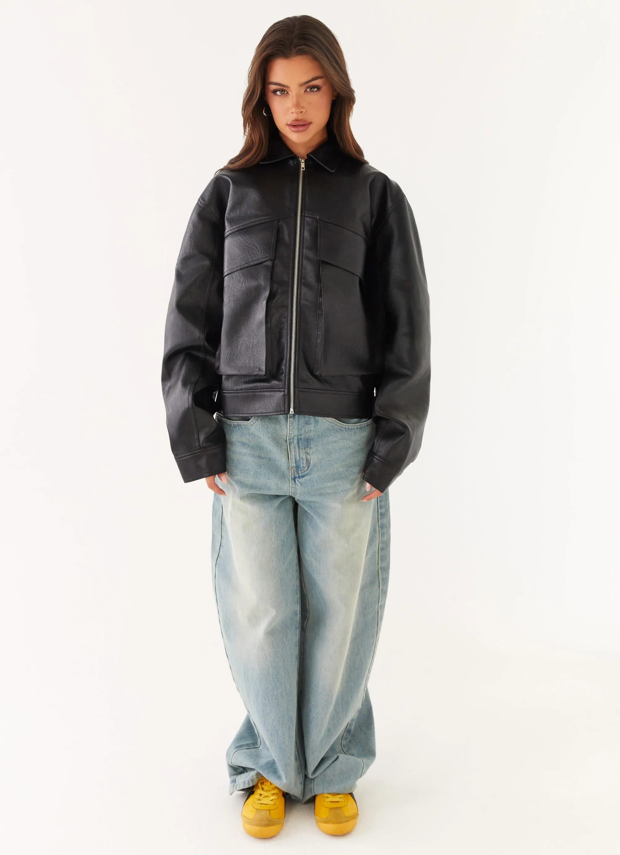 label Trail Friendly Lula Faux Leather Bomber Jacket - Black