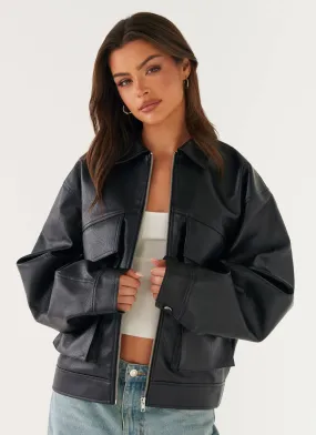 Odor Control Fabric Lula Faux Leather Bomber Jacket - Black