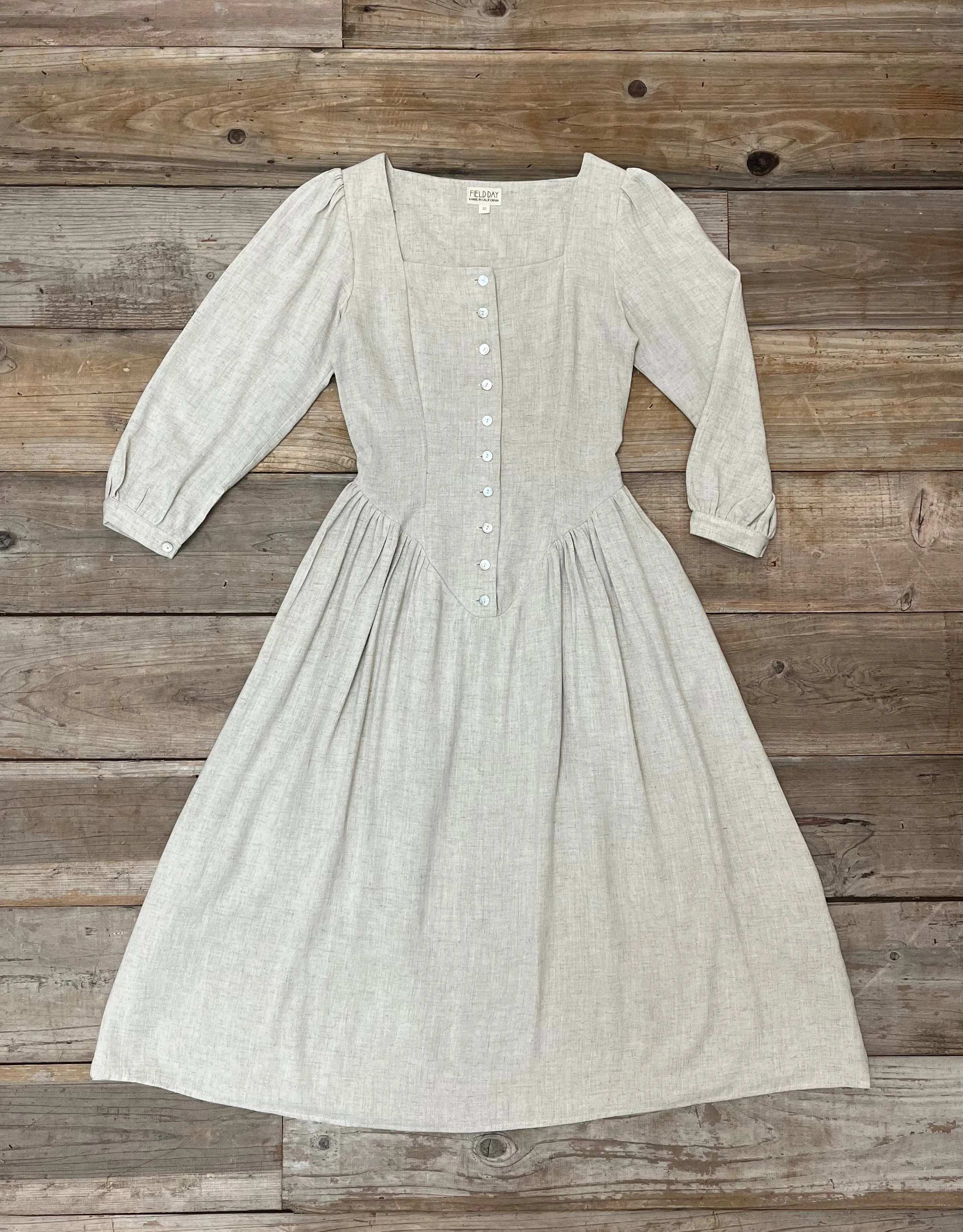 Professional Look Panelled-Design Prairie Dress in Oat Linen