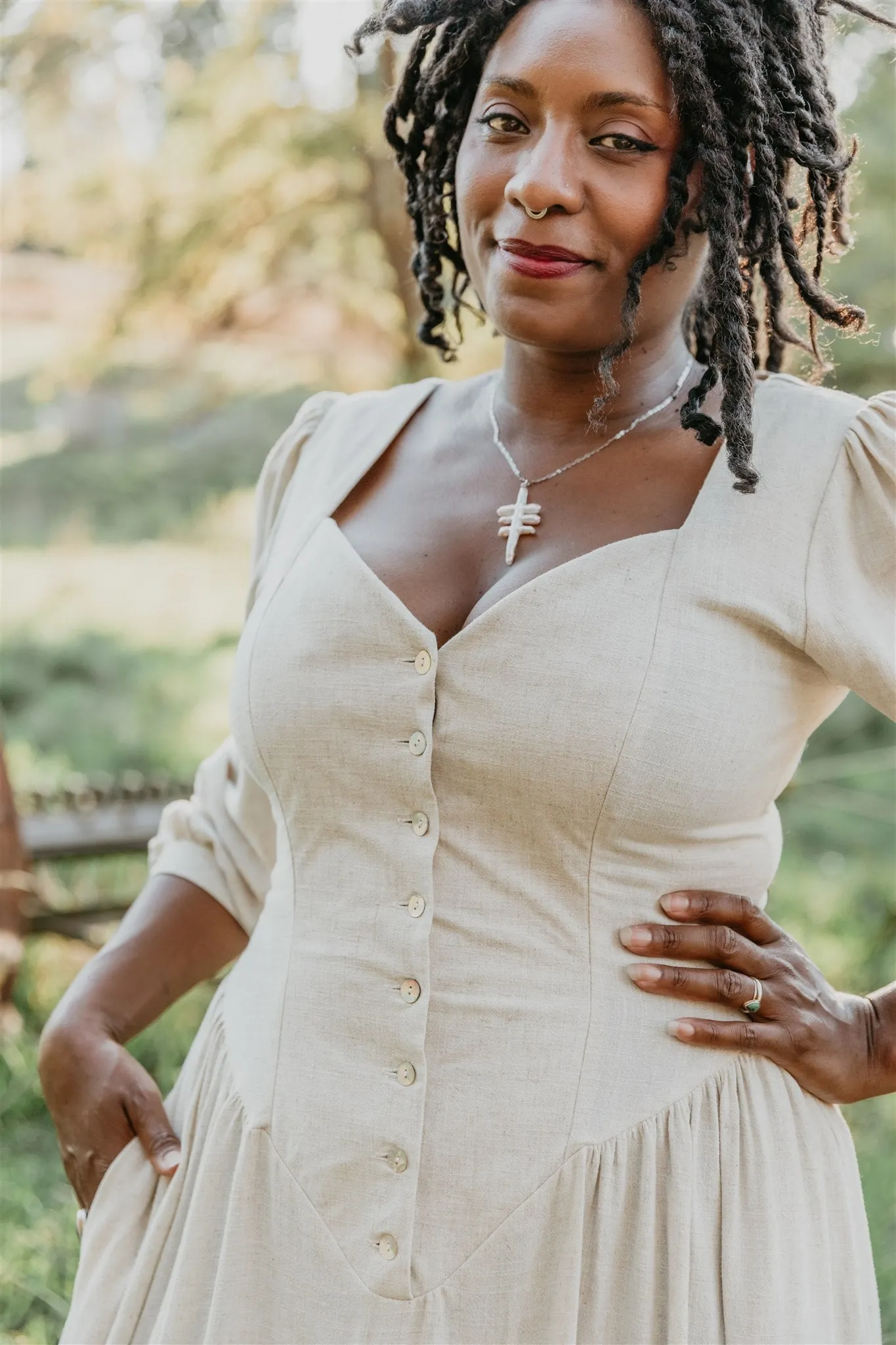 Relax Flex Bold Statement Prairie Dress in Oat Linen