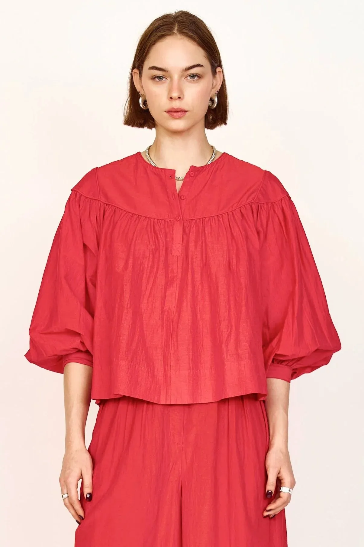Mirth Oslo Blouse Red Durable Reinforced Hem