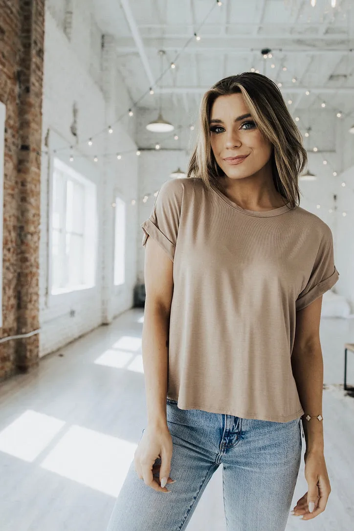 Mission Accomplished Crew Neck Top Layered Panel Construction Flex Fit Shoulder Construction