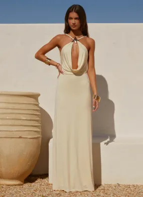 Chilly Day Comfort Soft Harmony Mistlight Cowl Maxi Dress - Yellow