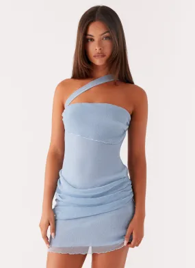 Polished and Elegant Misty Mesh Mini Dress - Pale Blue