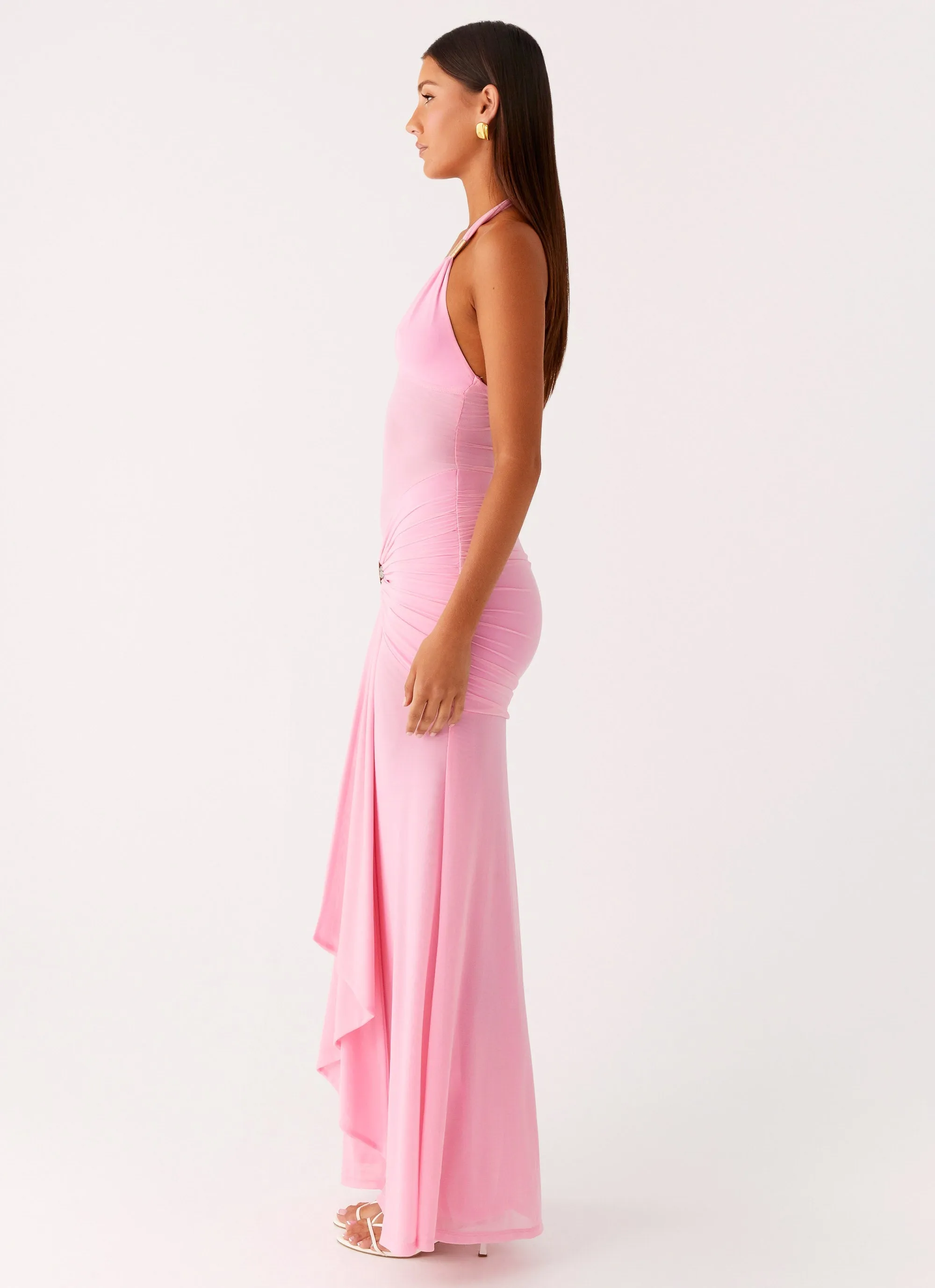 Sleek Flex Smart and Polished Miyah Halter Hardware Maxi Dress - Baby Pink