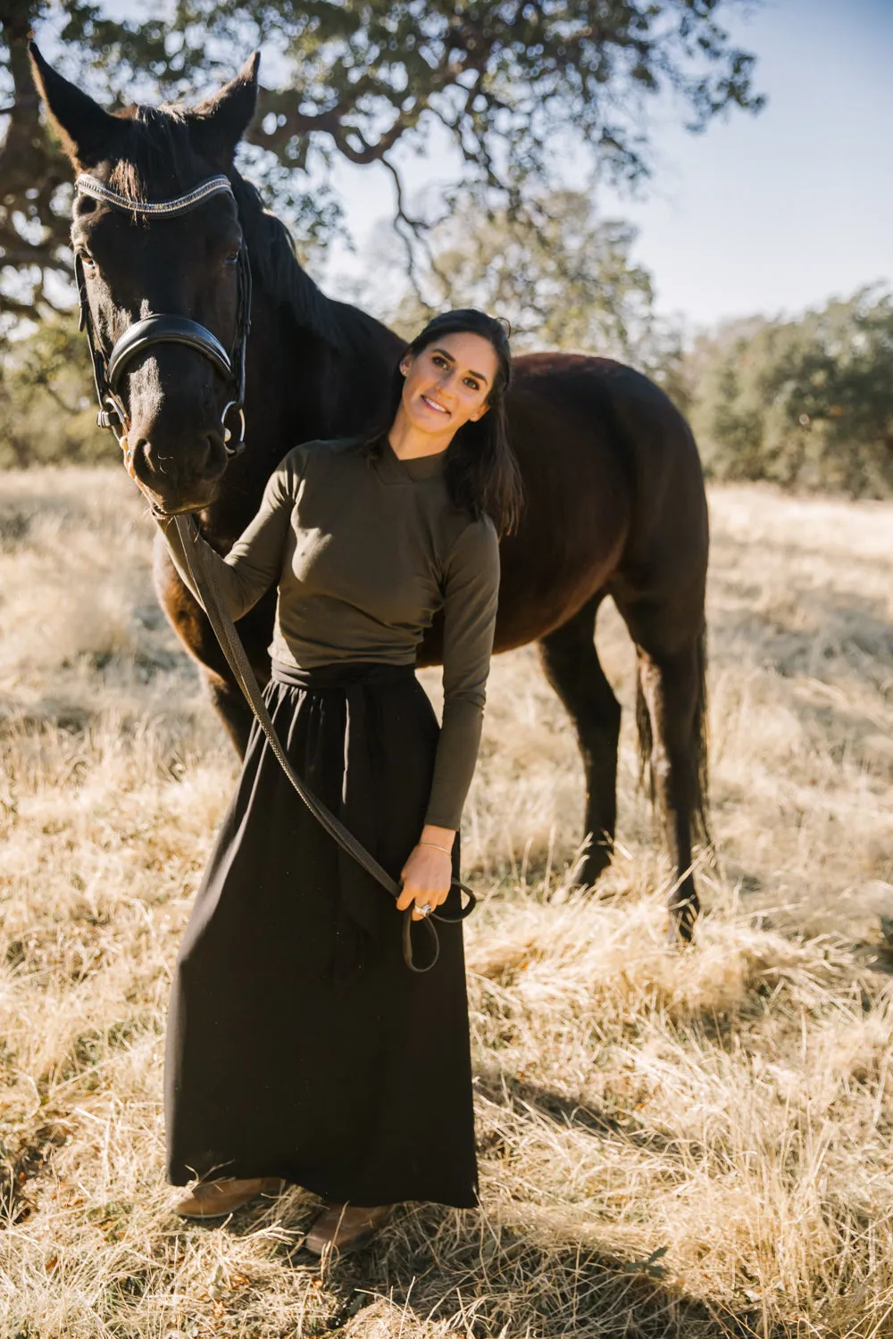 Mock Top in Olive Hidden Button Placket Tencel Lyocell Fiber