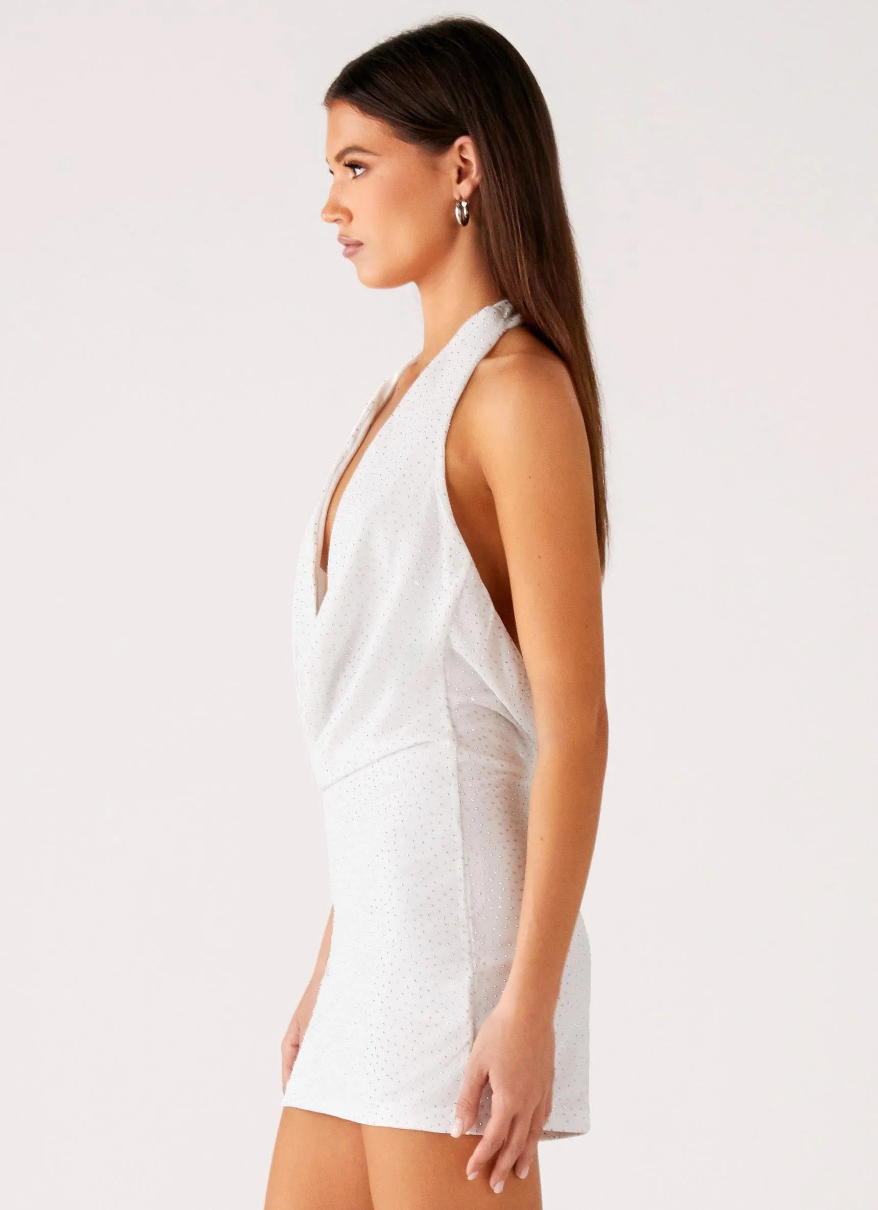 Smart Pairing Back Cut Out Beaded Sequins Mini Dress - Ivory