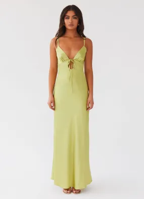 Flora Satin Maxi Dress - Green Expectations Upgrade-Option Relaxed and stylish