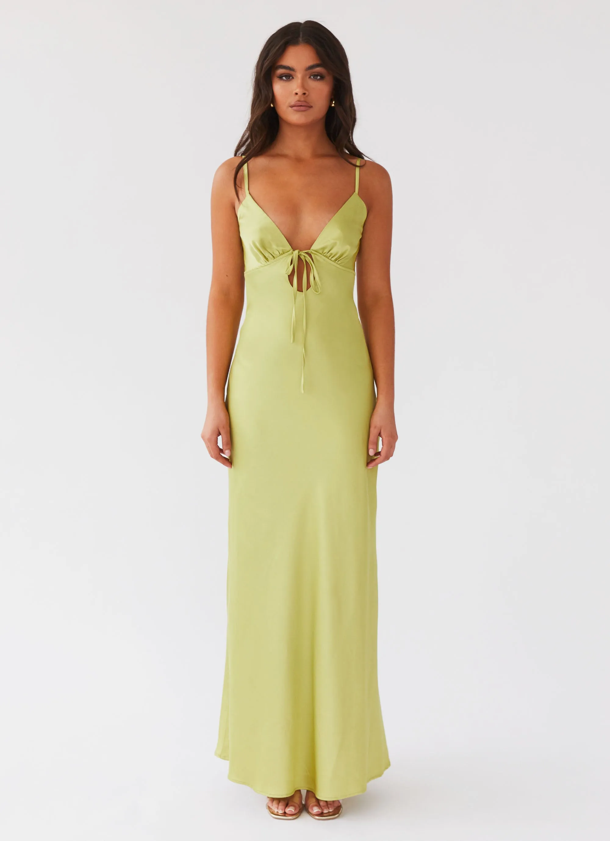 Flora Satin Maxi Dress - Green Expectations Upgrade-Option Relaxed and stylish