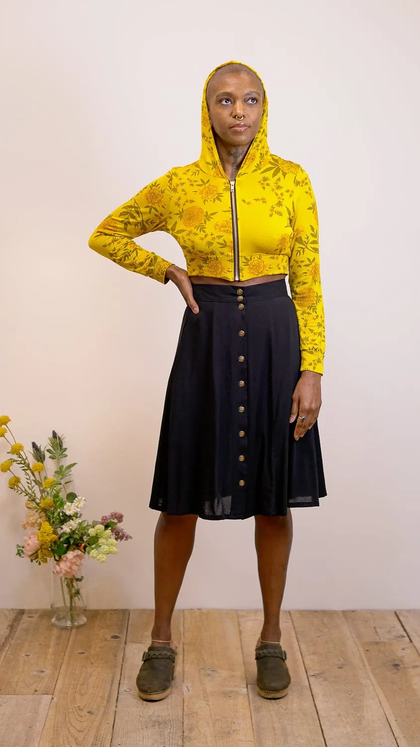 Glow In The Dark Accent Trim CrewNeck Cropped Hoodie In Sunshine Marigold