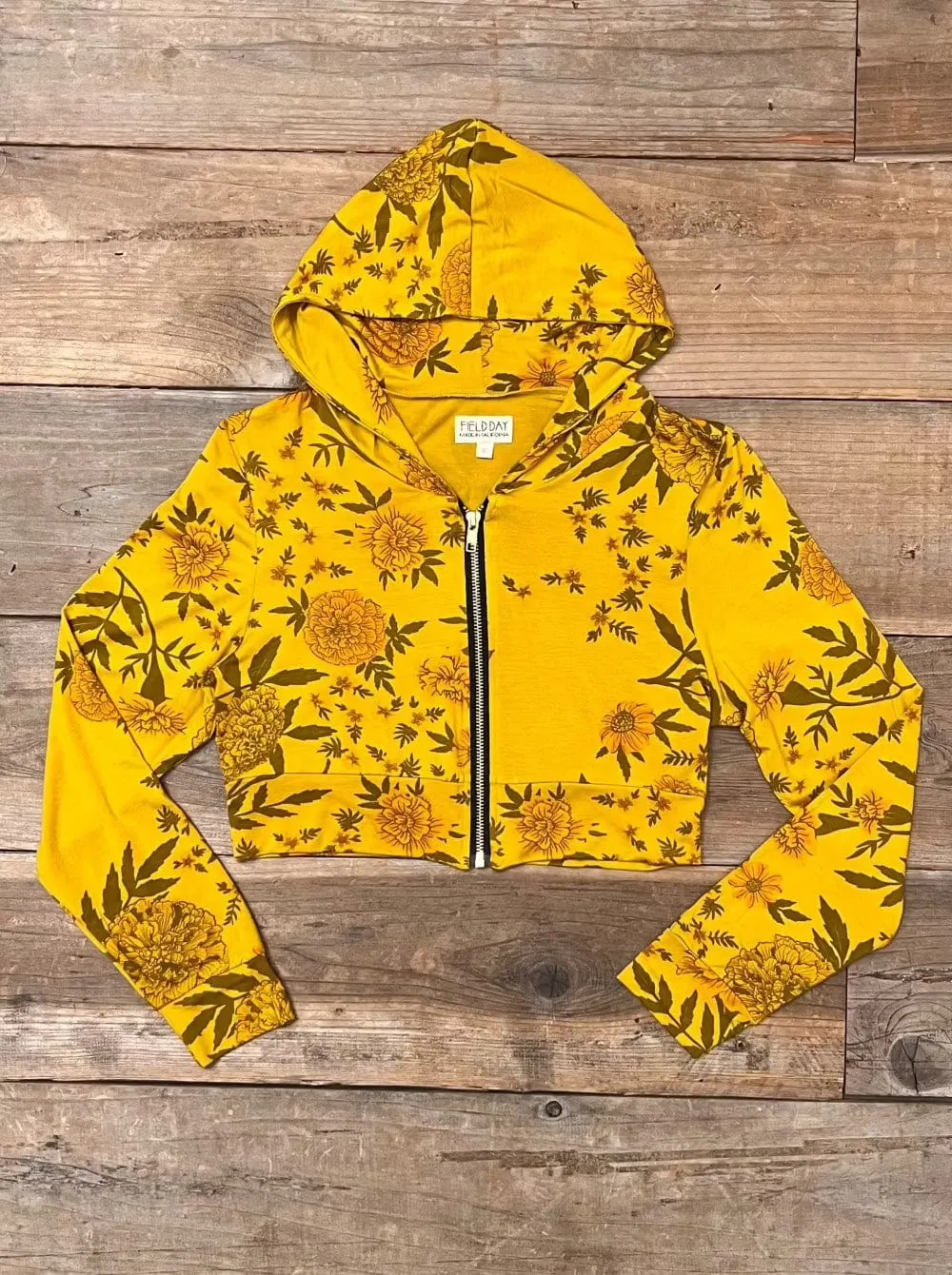 FadeResistant Finish LaserCut Edges Cropped Hoodie In Sunshine Marigold