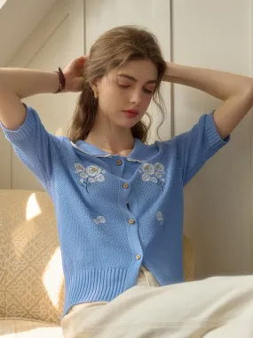 ??Final Sale??Roise Round Neck Embroidery Top Sporty Cardigan All Weather Performance Fabric