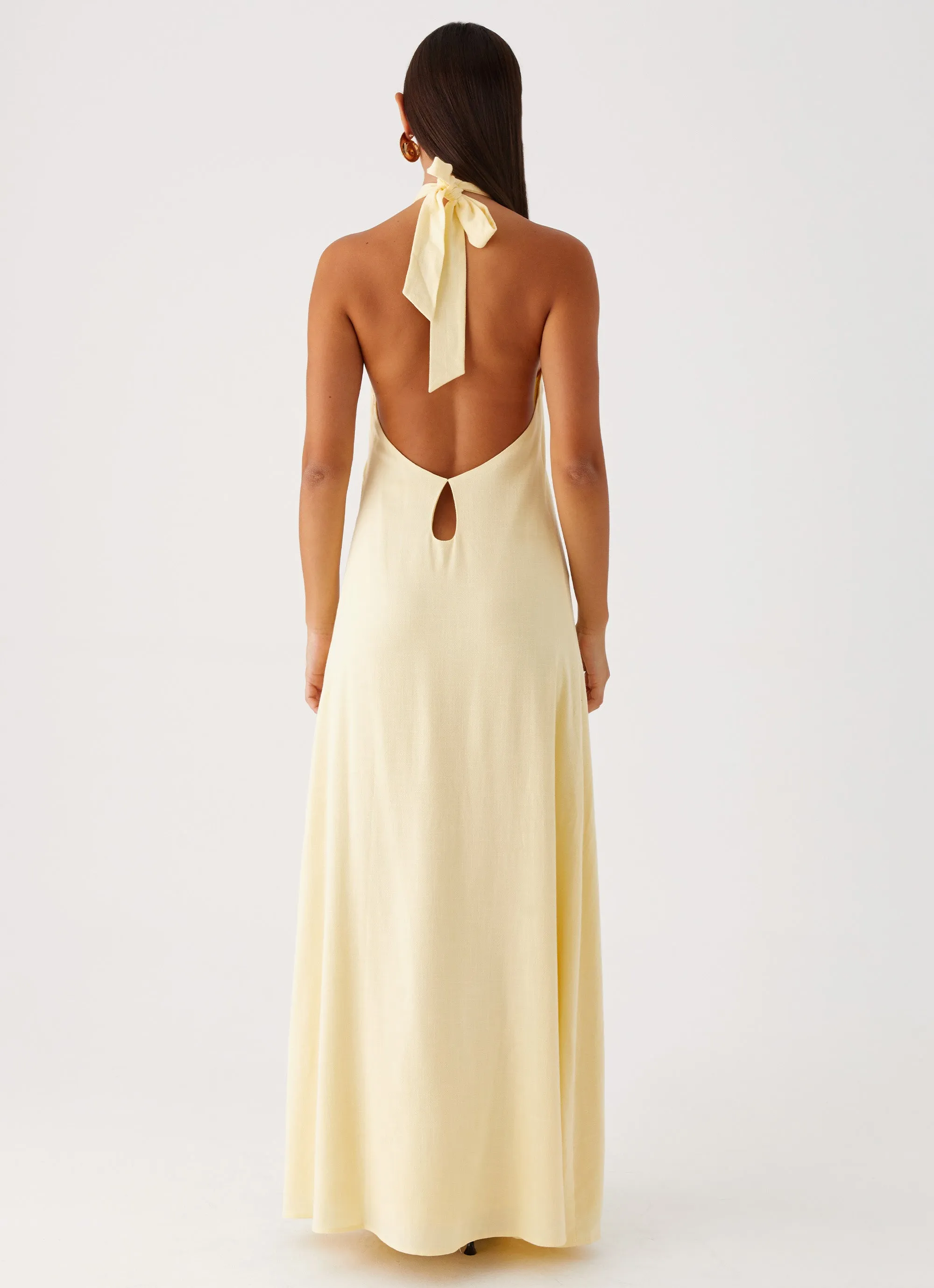 Golden Child Linen Maxi Dress - Yellow Back Detail