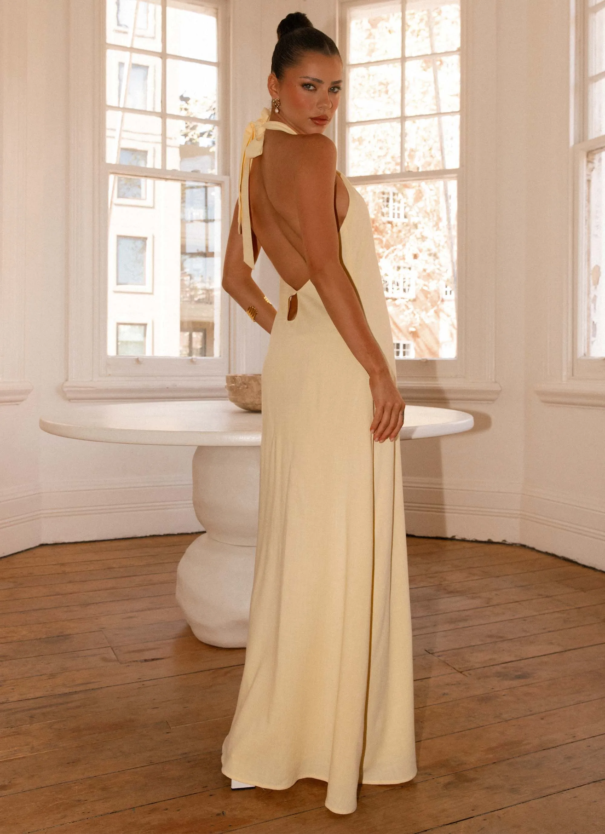 Golden Child Linen Maxi Dress - Yellow Mesh Soft