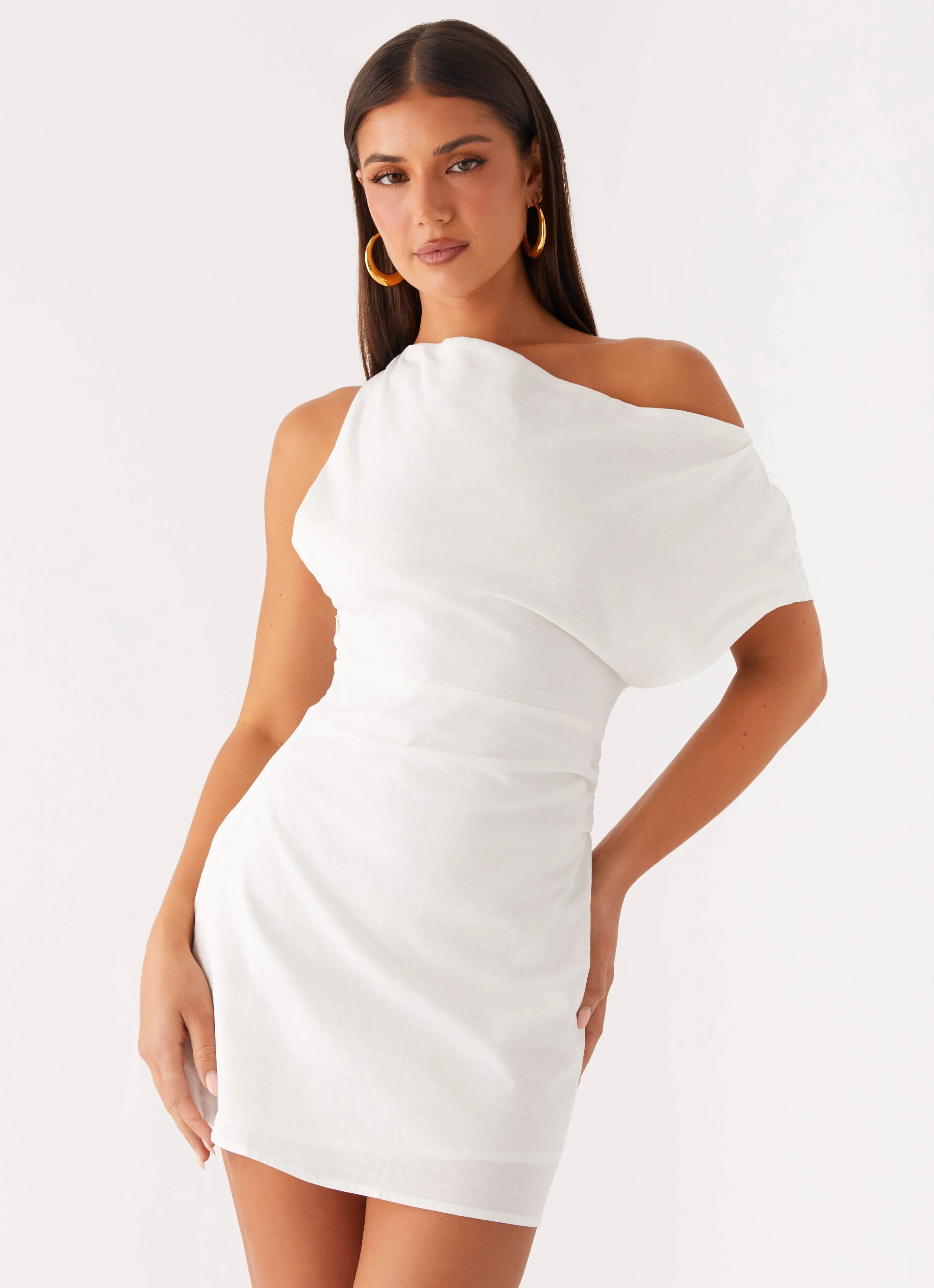 Moonlight Oasis Asymmetrical Mini Dress - Off White Weekend Style Timeless Wear