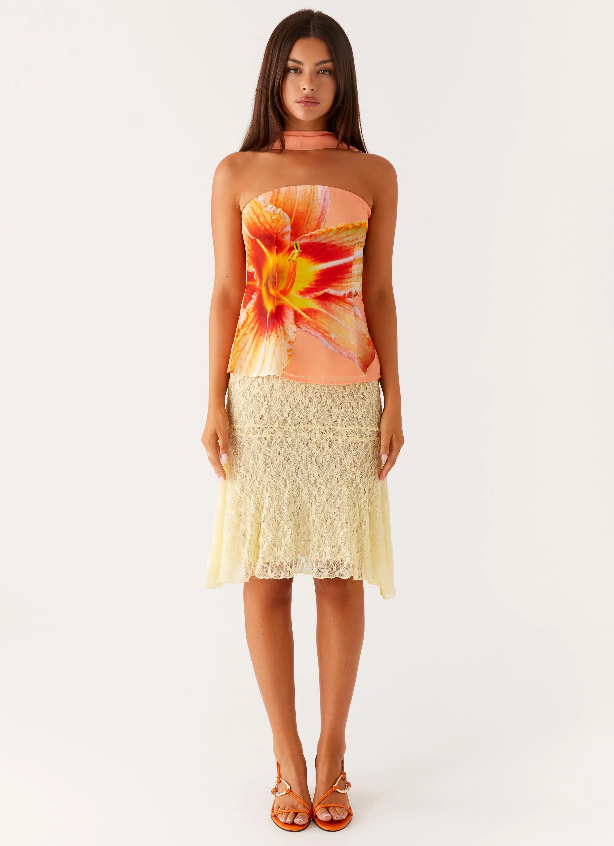 LightweightLayeredFabric Blaise Scarf Top - Orange Floral