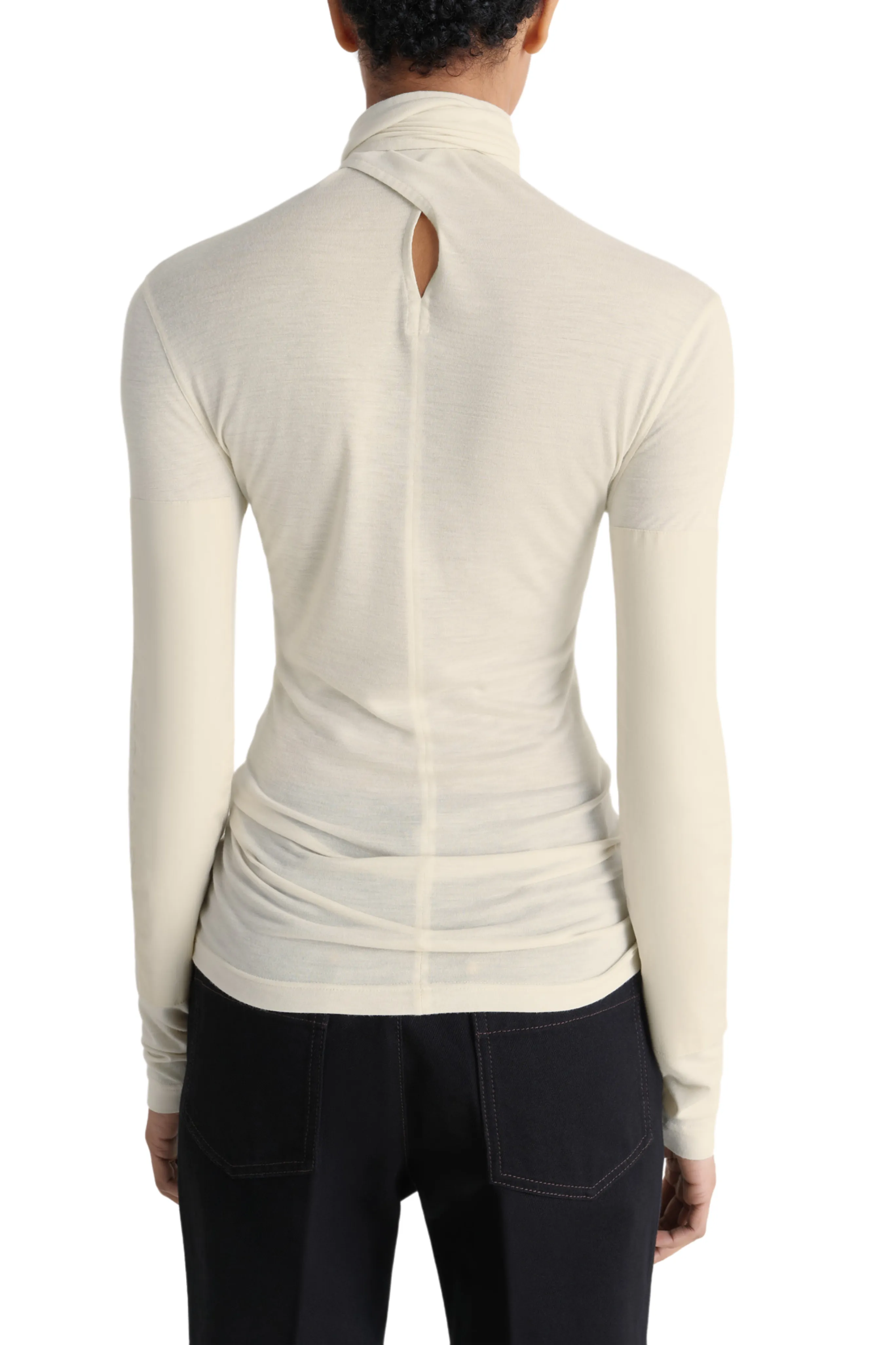 Noise Reduced Zipper LowImpact Dye Process Foulard Top in Pearl White