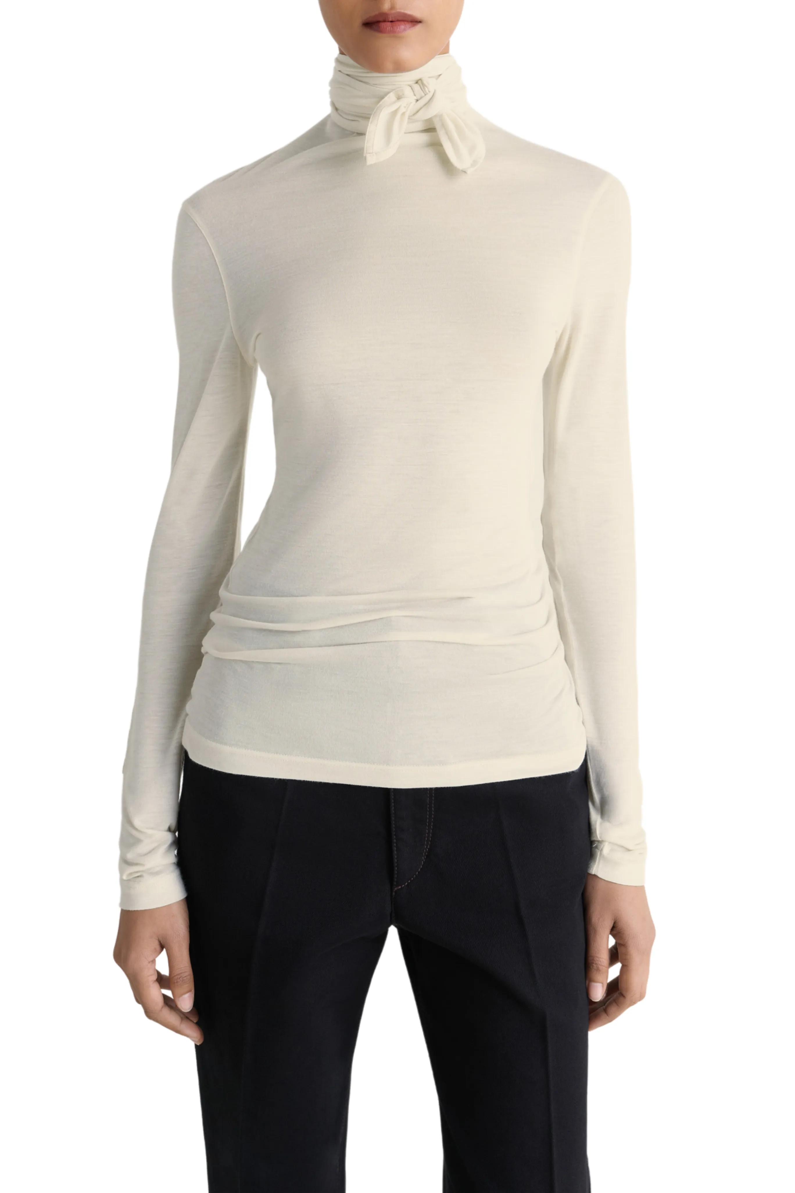 Low Profile Collar Foulard Top in Pearl White