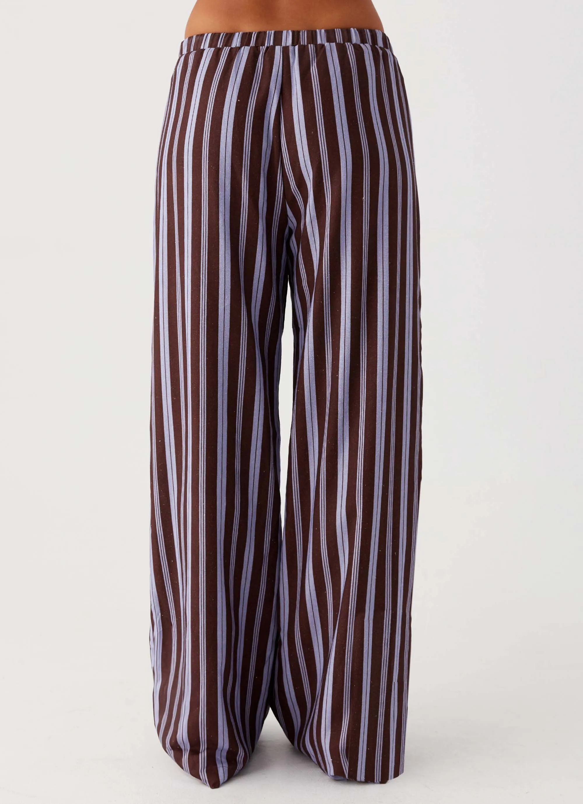Fresh Face Linen Pants - Purple Brown Stripe ReinforcedKnees Airy Feel