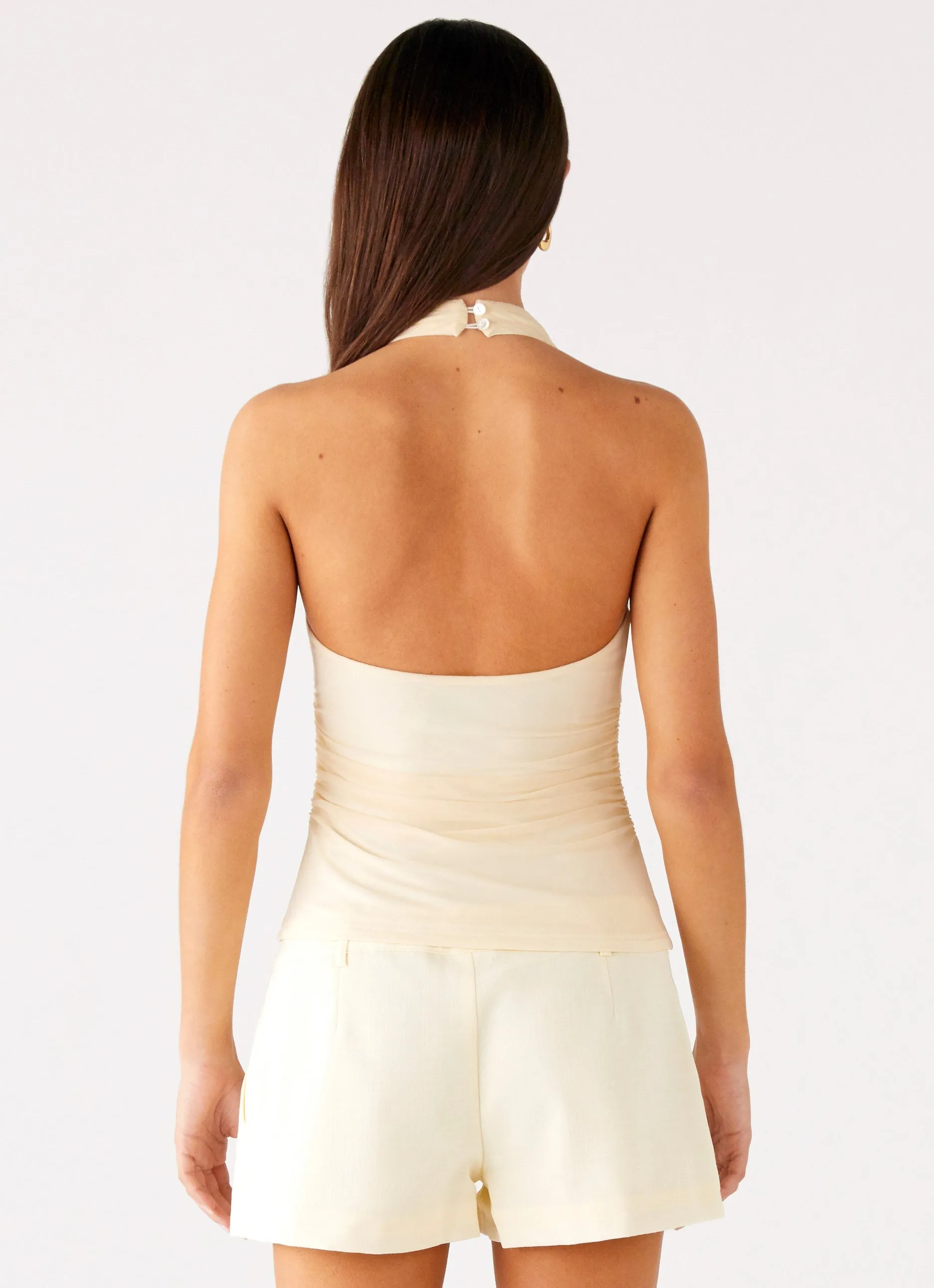 Rosana Halter Top - Butter Breathable Mesh Insert AdjustableCuffs